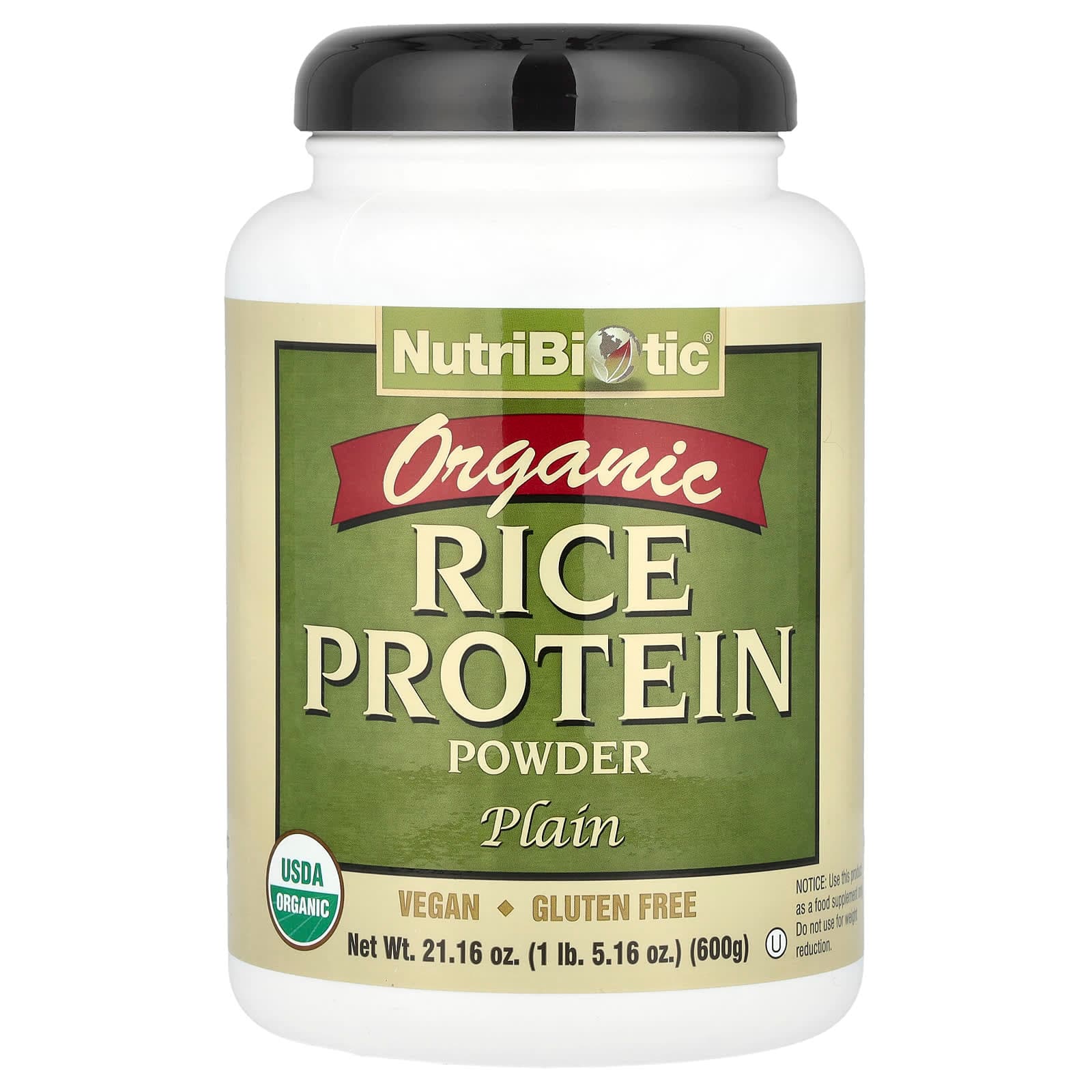 NutriBiotic Organic Rice Protein Powder, Plain – 600 g de NutriBiotic