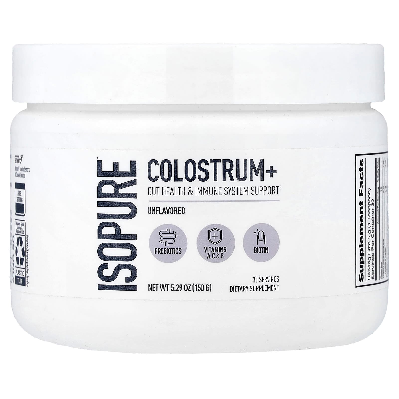 Isopure Colostrum+ – Sans arôme – 150 g de Isopure