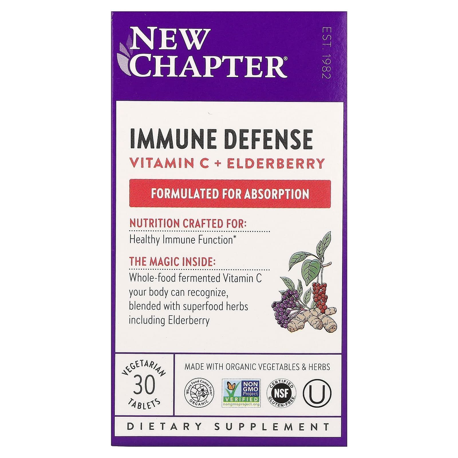 New Chapter Immune Defense, 30 Vegetarian Tablets – Vitamin C + Elderberry de New Chapter
