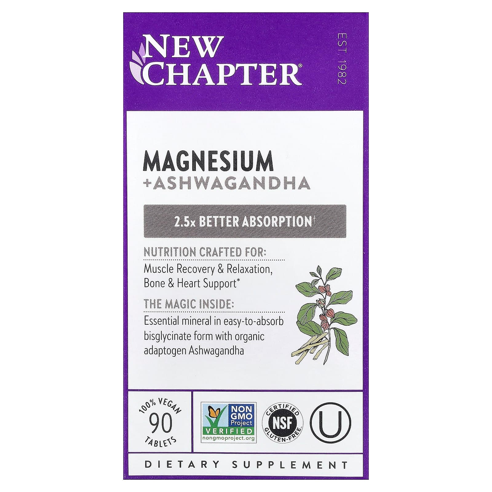 New Chapter Magnesium + Ashwagandha, 90 Vegan Tablets de New Chapter