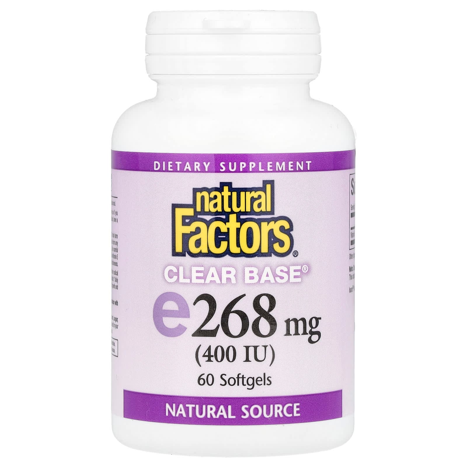 Natural Factors Clear Base Vitamin E – 60 capsules molles de Natural Factors
