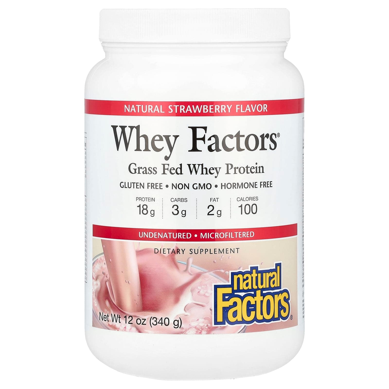 Natural Factors Whey Factors, Grass Fed Whey Protein – Natural Strawberry – 340 g de Natural Factors