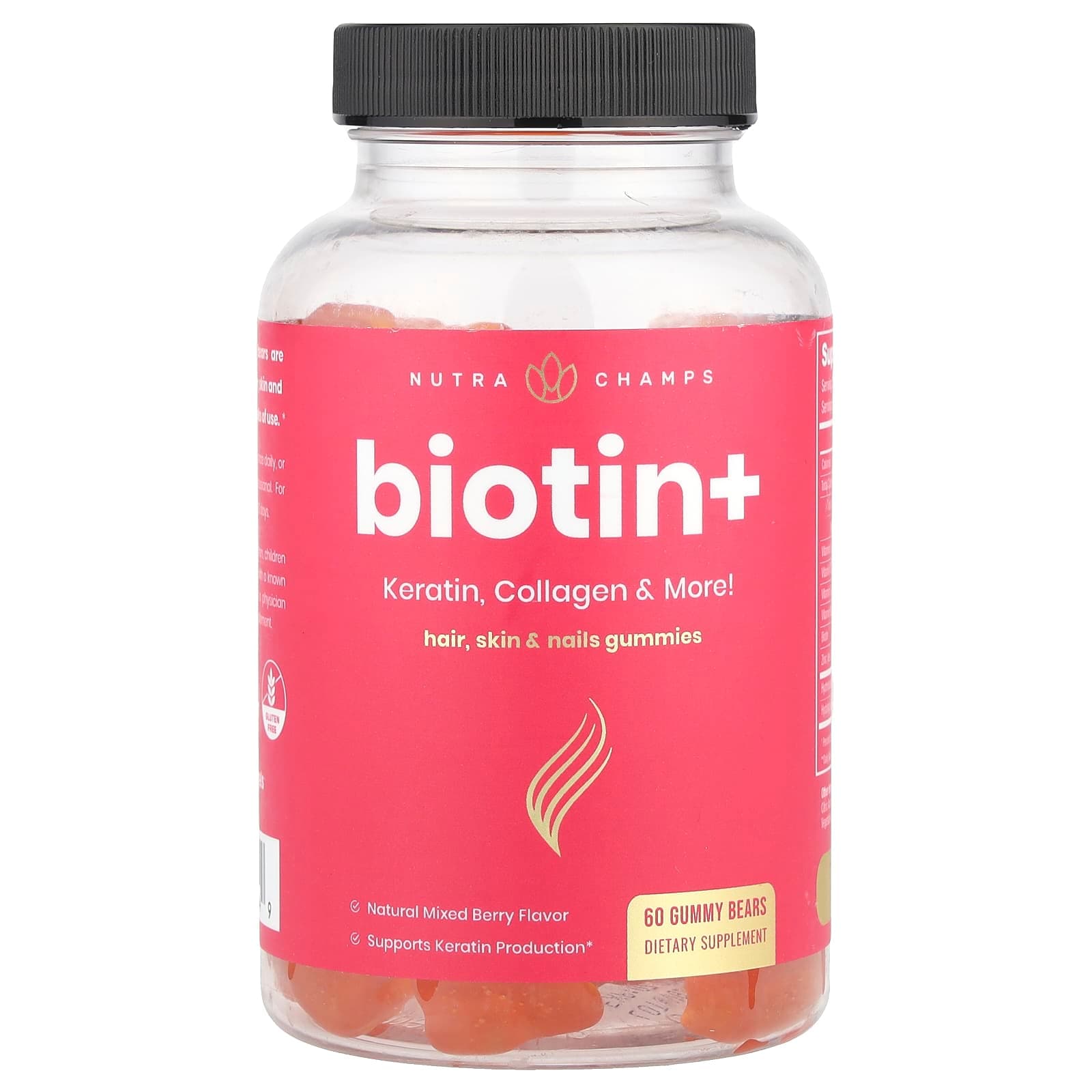 NutraChamps Biotin+, 60 Gummy Bears – Mixed Berry de NutraChamps