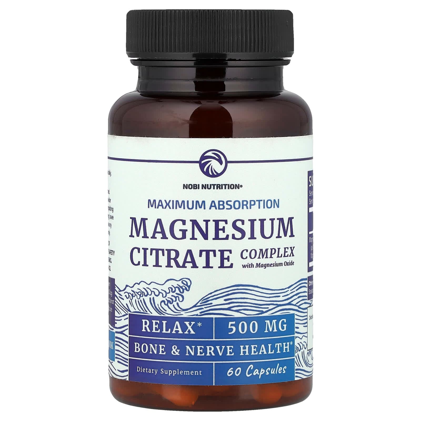 Nobi Nutrition Magnesium Citrate Complex with Magnesium Oxide, Maximum Absorption – 60 gélules de Nobi Nutrition