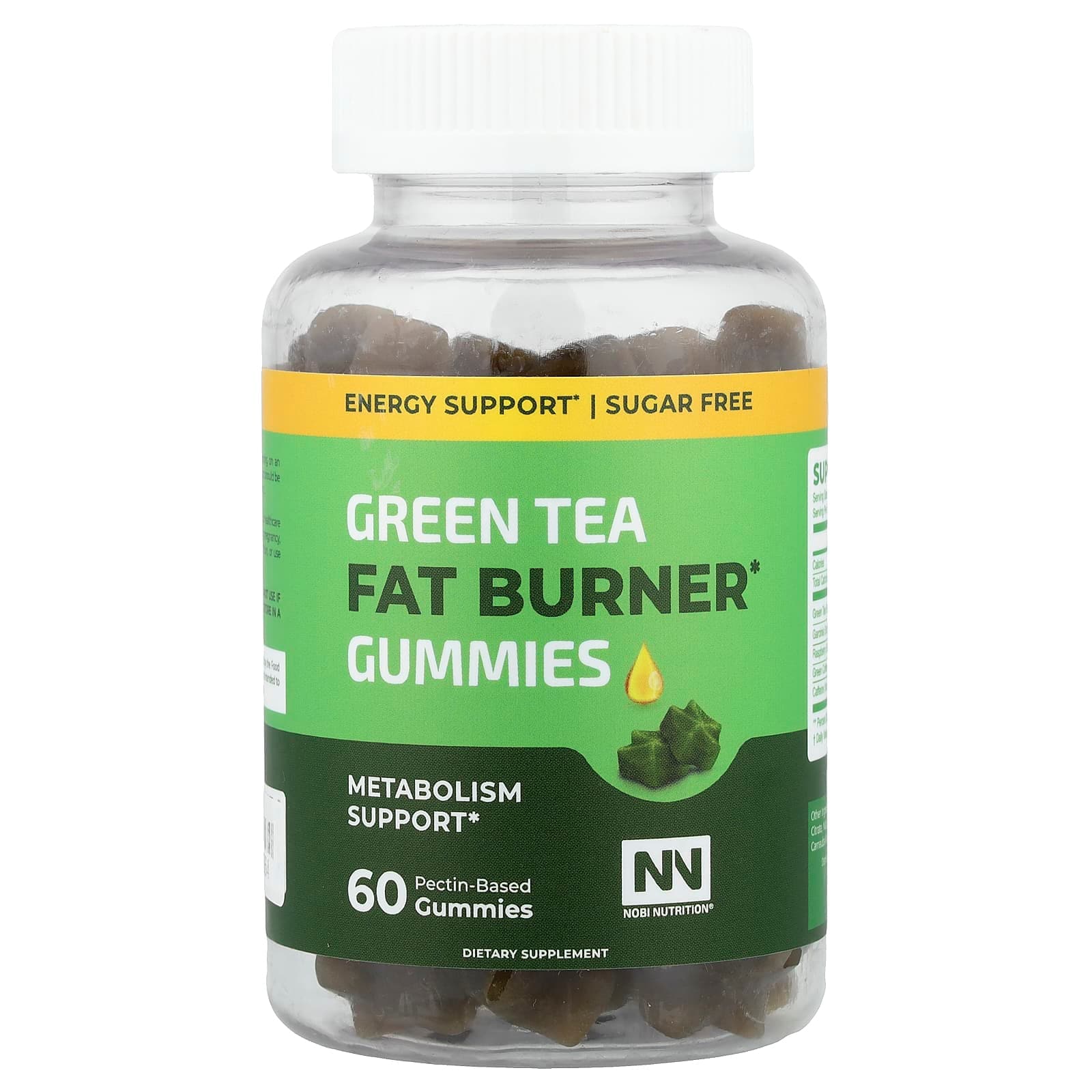 Nobi Nutrition Green Tea Fat Burner Gummies, Metabolism Support, 60 Pectin-Based Gummies de Nobi Nutrition