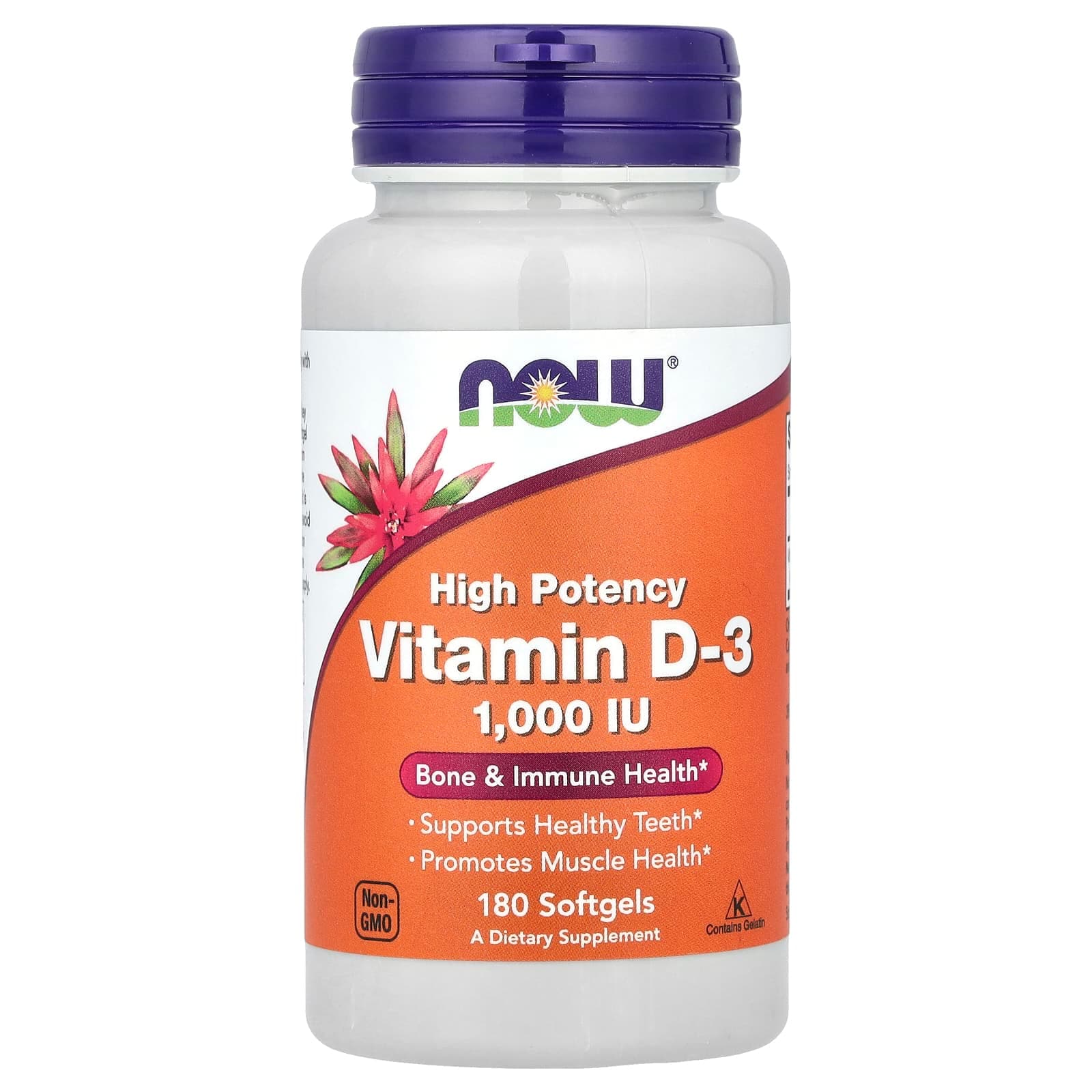 NOW Foods Vitamin D-3, High Potency – 180 capsules molles de NOW Foods