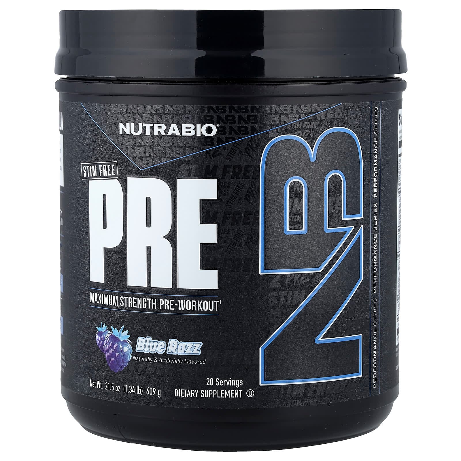 NutraBio PRE-Workout, Stim Free – Blue Razz – 609 g de NutraBio