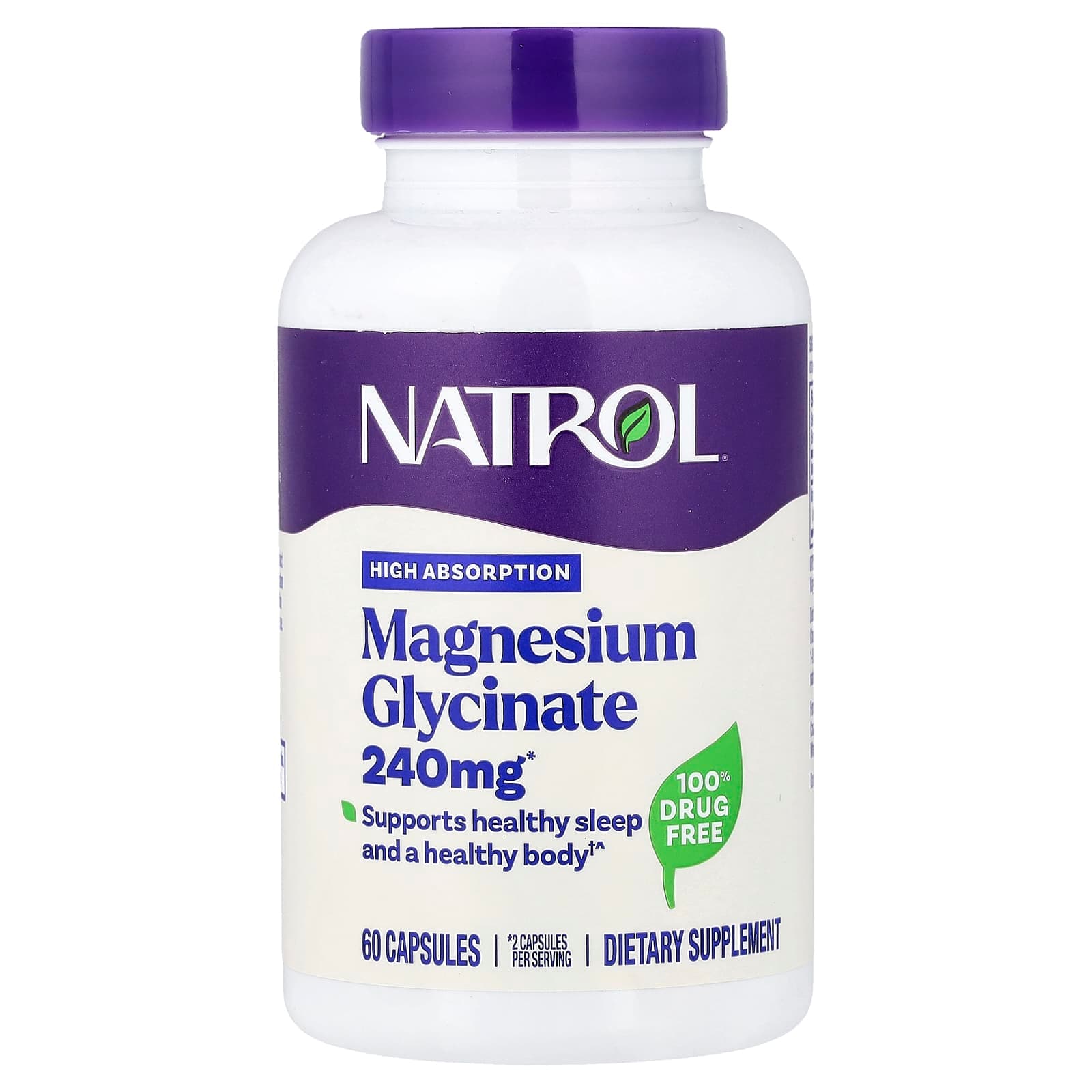 Natrol Magnesium Glycinate, High Absorption – 60 gélules de Natrol