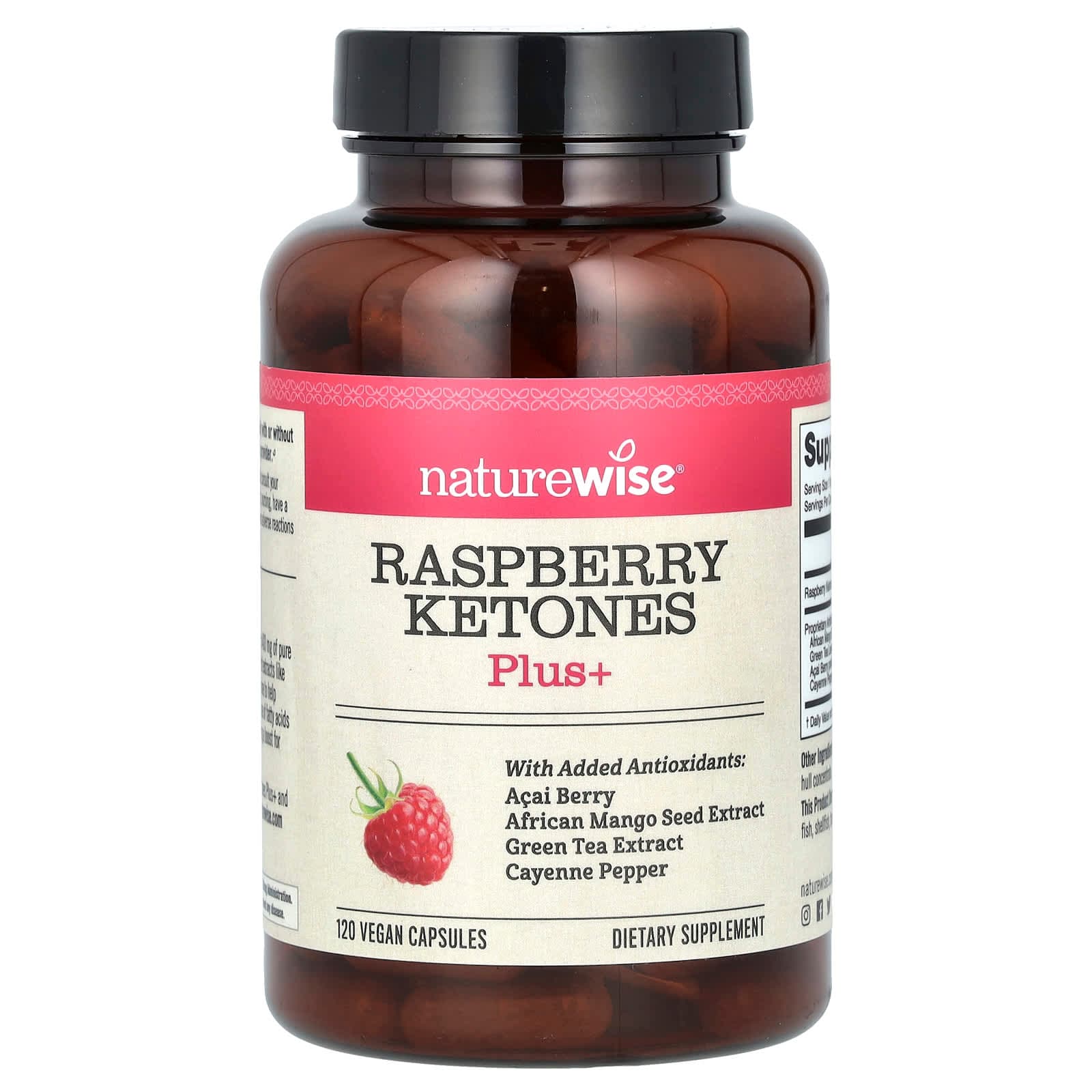 NatureWise Raspberry Ketones Plus+ – Raspberry Ketones Plus+ – 120 gélules véganes de NatureWise