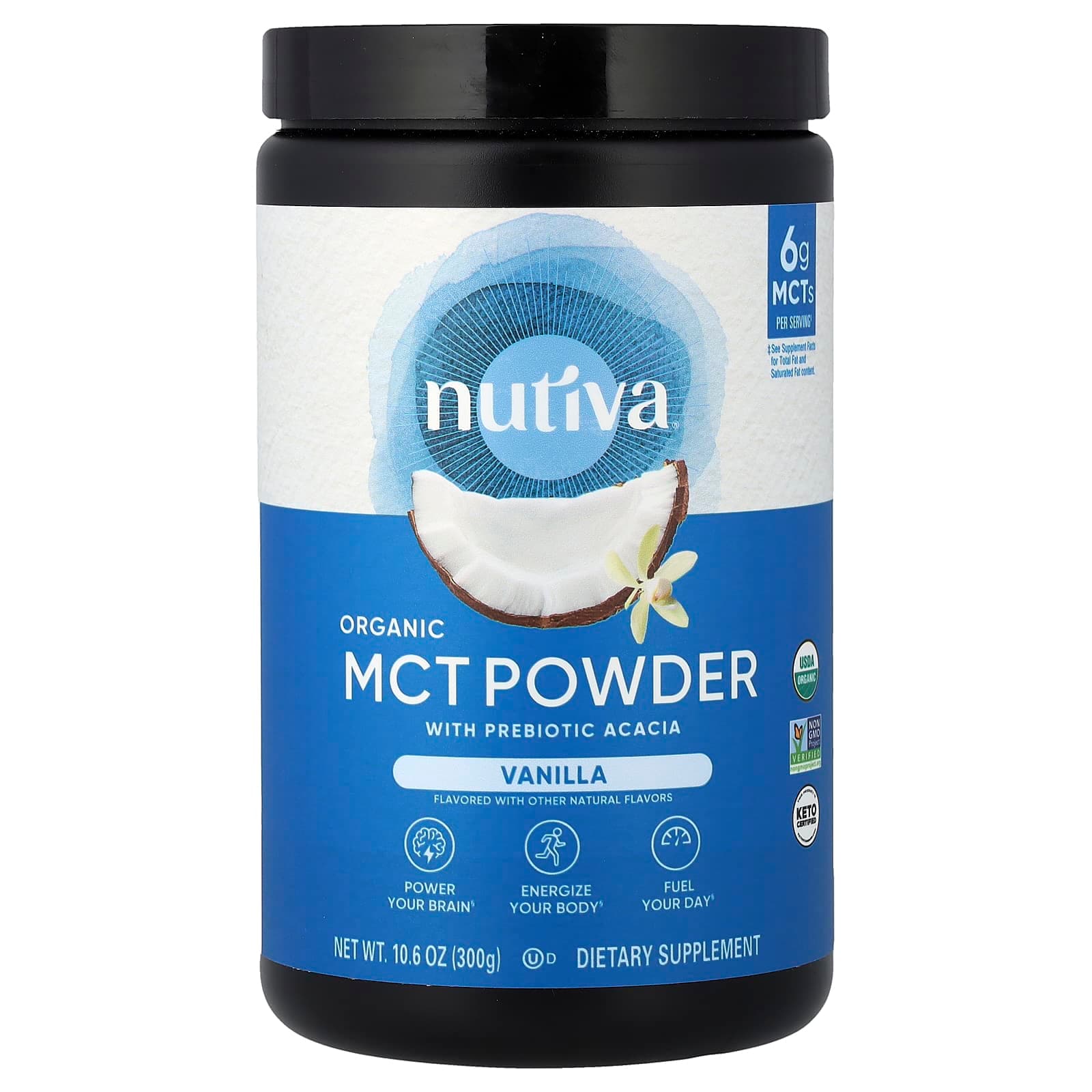 Nutiva Organic MCT Powder with Prebiotic Acacia – Vanilla – 300 g de Nutiva