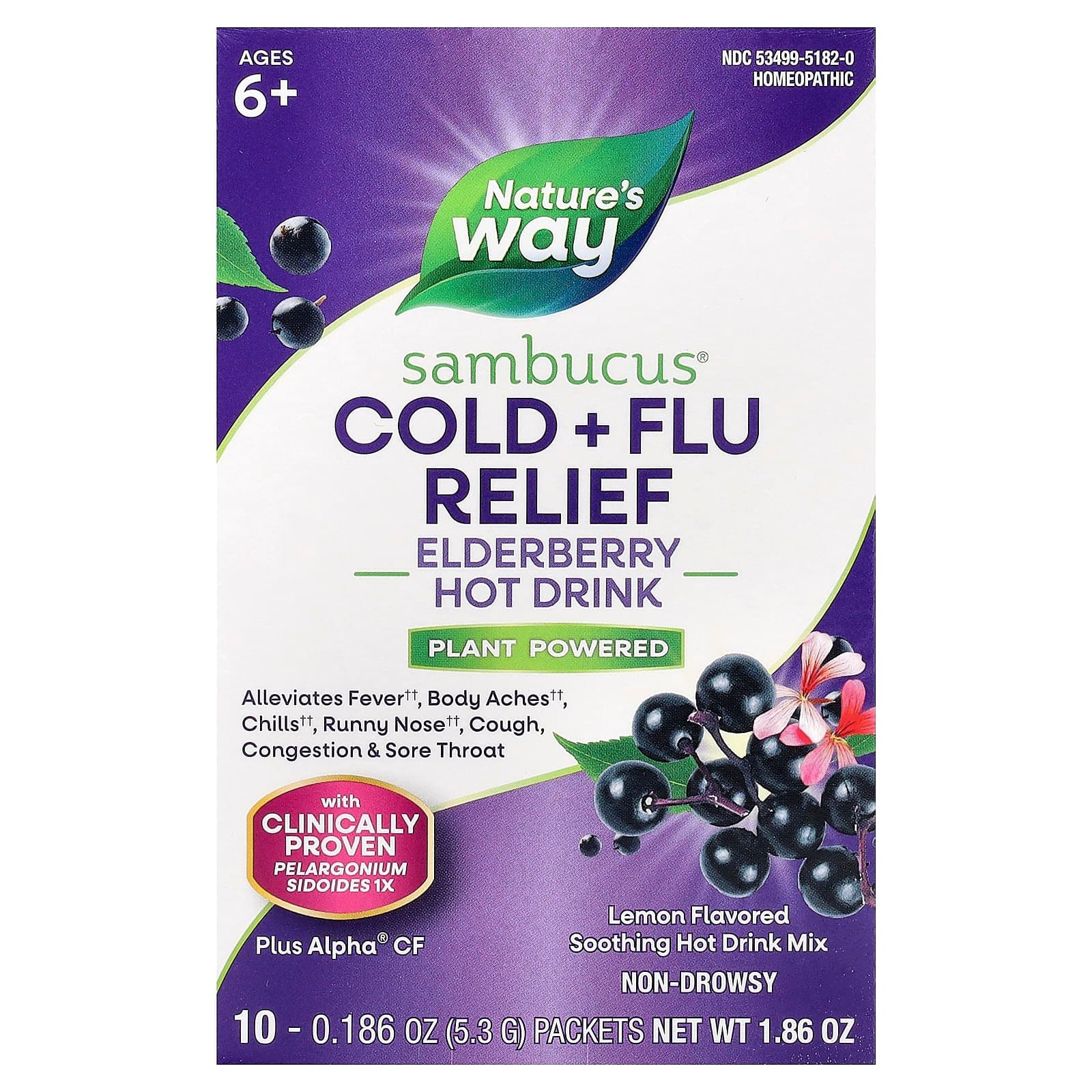 Nature's Way Sambucus, Cold + Flu Relief, Lemon – Elderberry Hot Drink – 5,3 g de Nature's Way