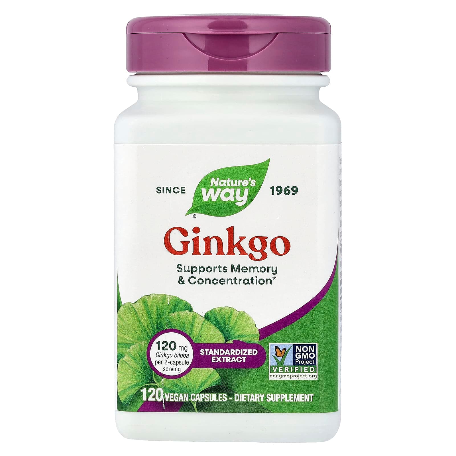 Nature's Way Ginkgo, Standardized Extract – 120 gélules véganes de Nature's Way