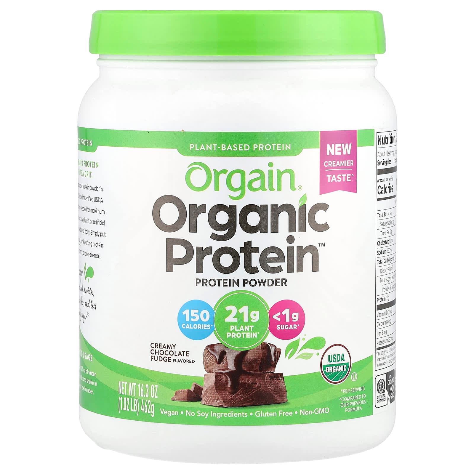 Orgain Organic Protein Powder – Creamy Chocolate Fudge – 462 g de Orgain
