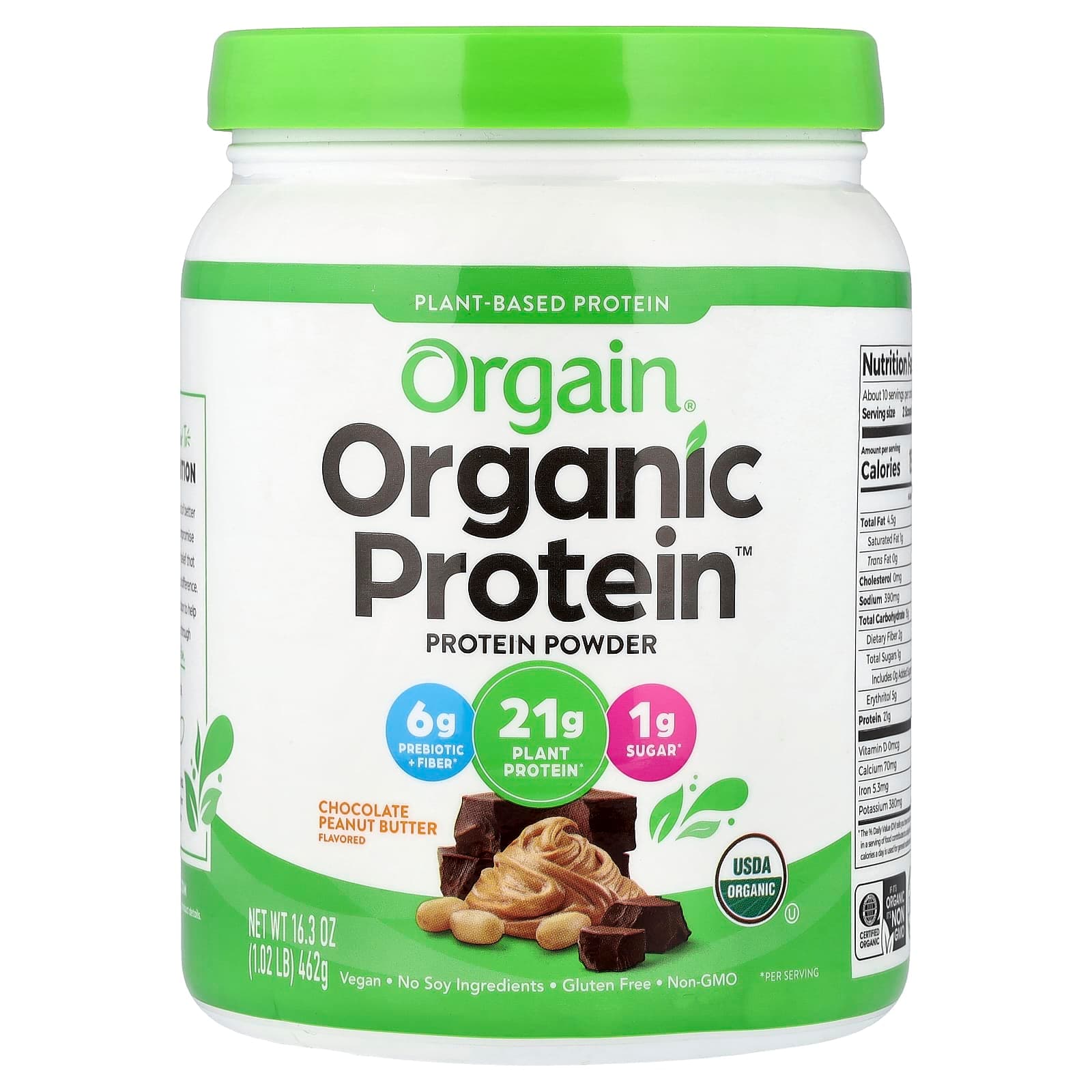 Orgain Organic Protein Powder, Plant-Based – Chocolate Peanut Butter – 462 g de Orgain