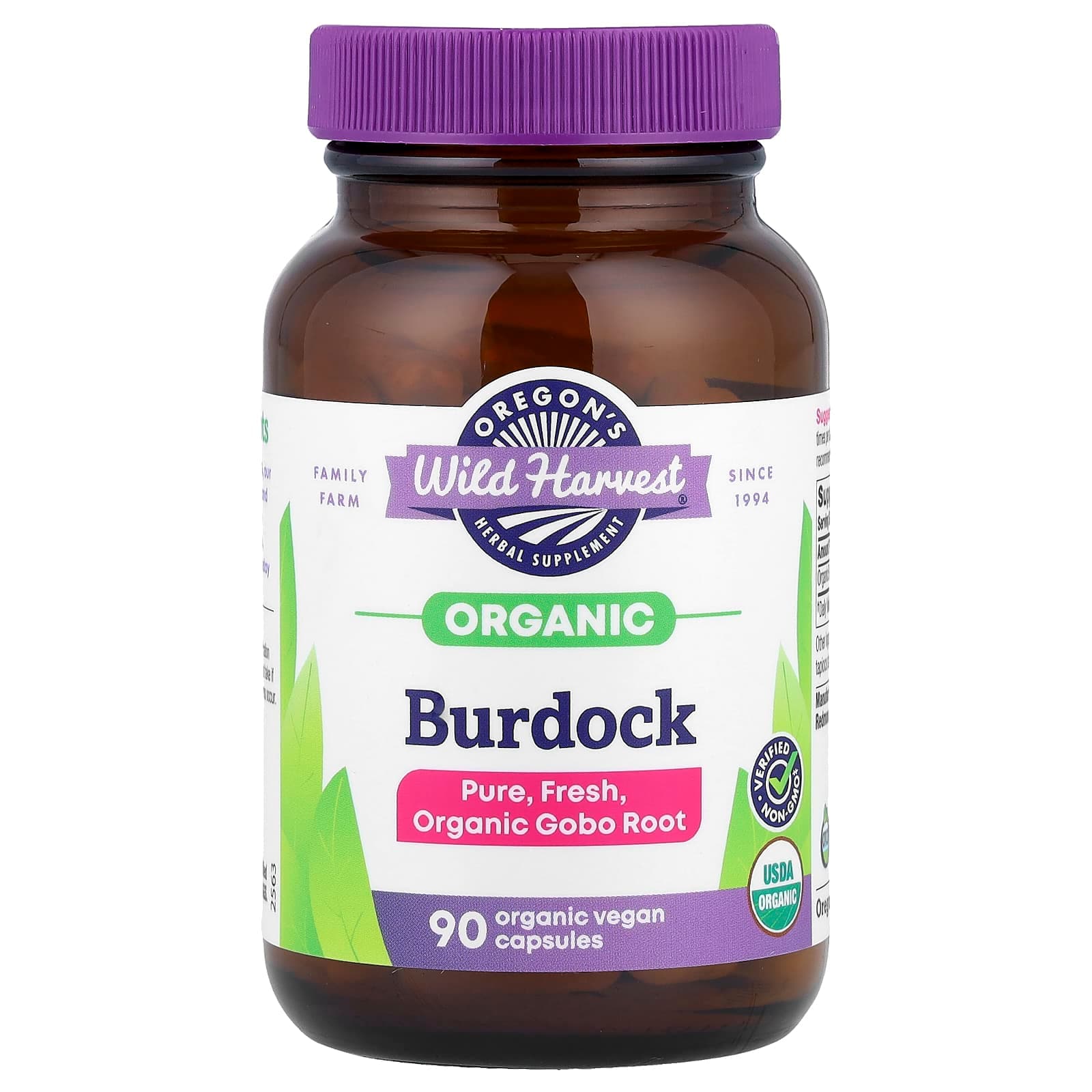 Oregon's Wild Harvest Organic Burdock, 90 Organic Vegan Capsules (450 mg per Capsule) de Oregon's Wild Harvest