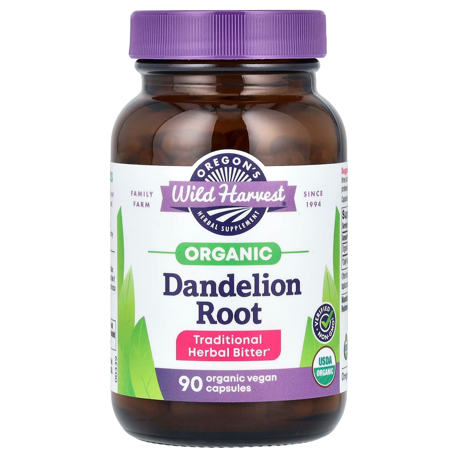 Oregon's Wild Harvest Organic Dandelion Root, 90 Organic Vegan Capsules (400 mg per Capsule) de Oregon's Wild Harvest