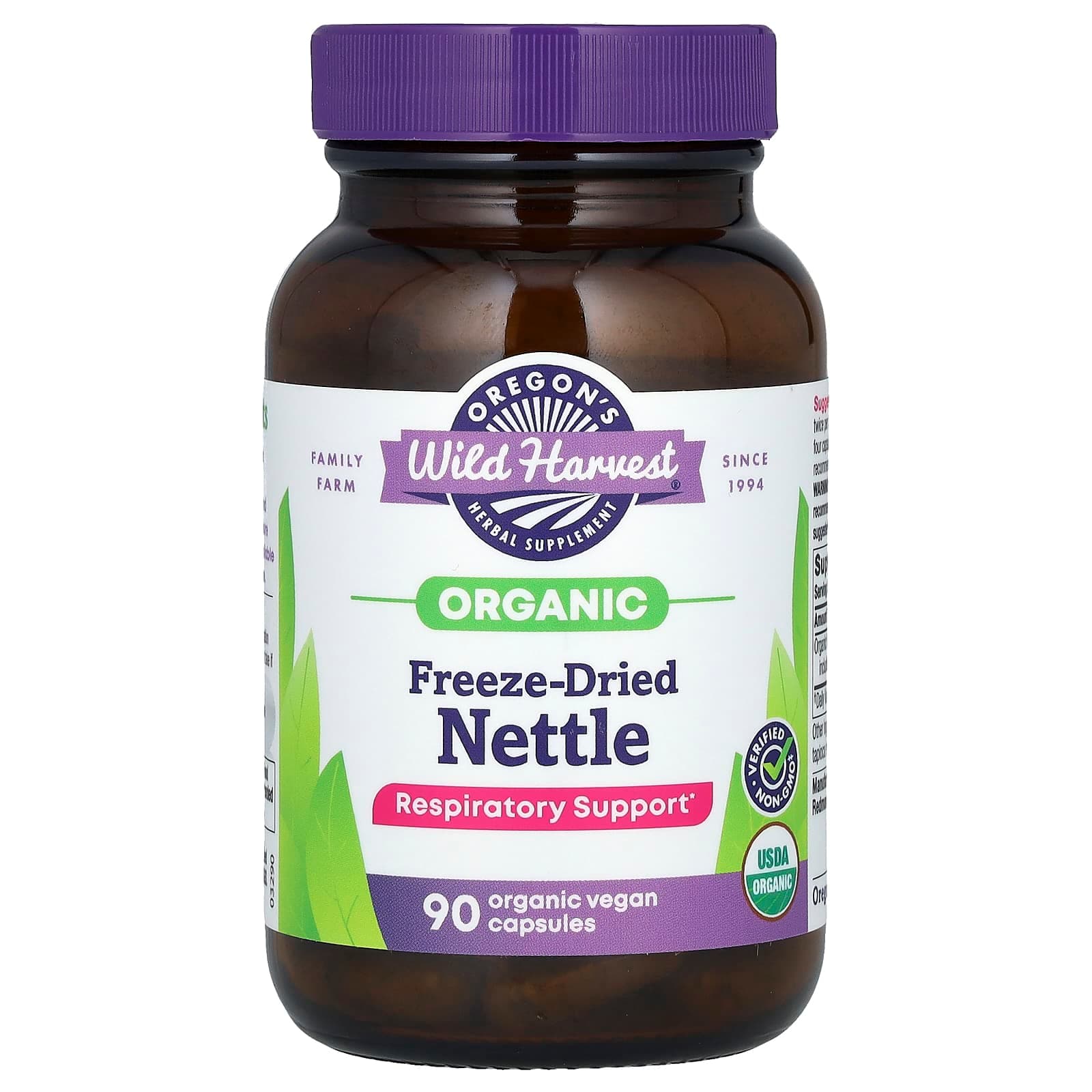 Oregon's Wild Harvest Organic Freeze-Dried Nettle, 90 Organic Vegan Capsule (300 mg per Capsule) de Oregon's Wild Harvest