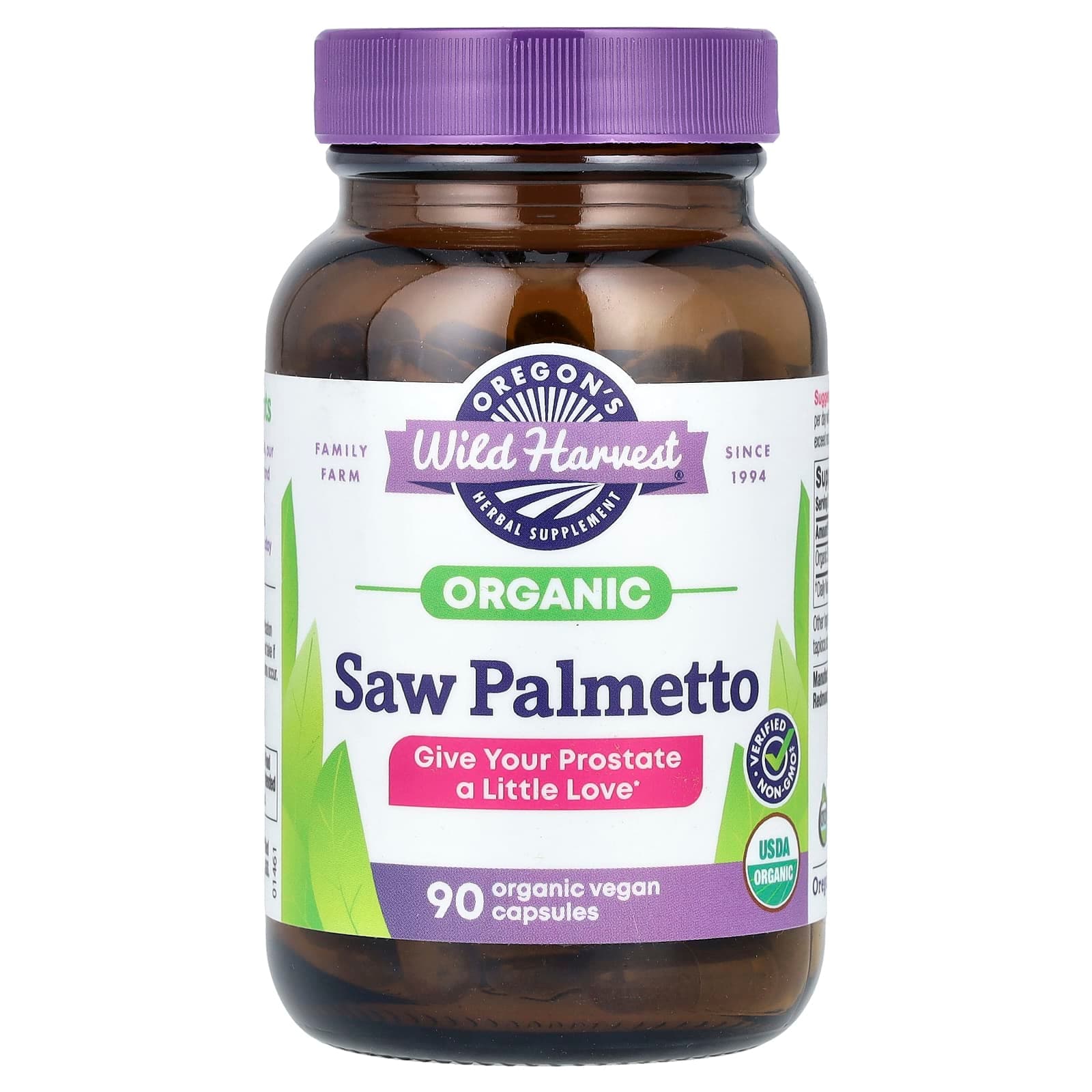 Oregon's Wild Harvest Organic Saw Palmetto, 90 Organic Vegan Capsules (585 mg per Capsule) de Oregon's Wild Harvest