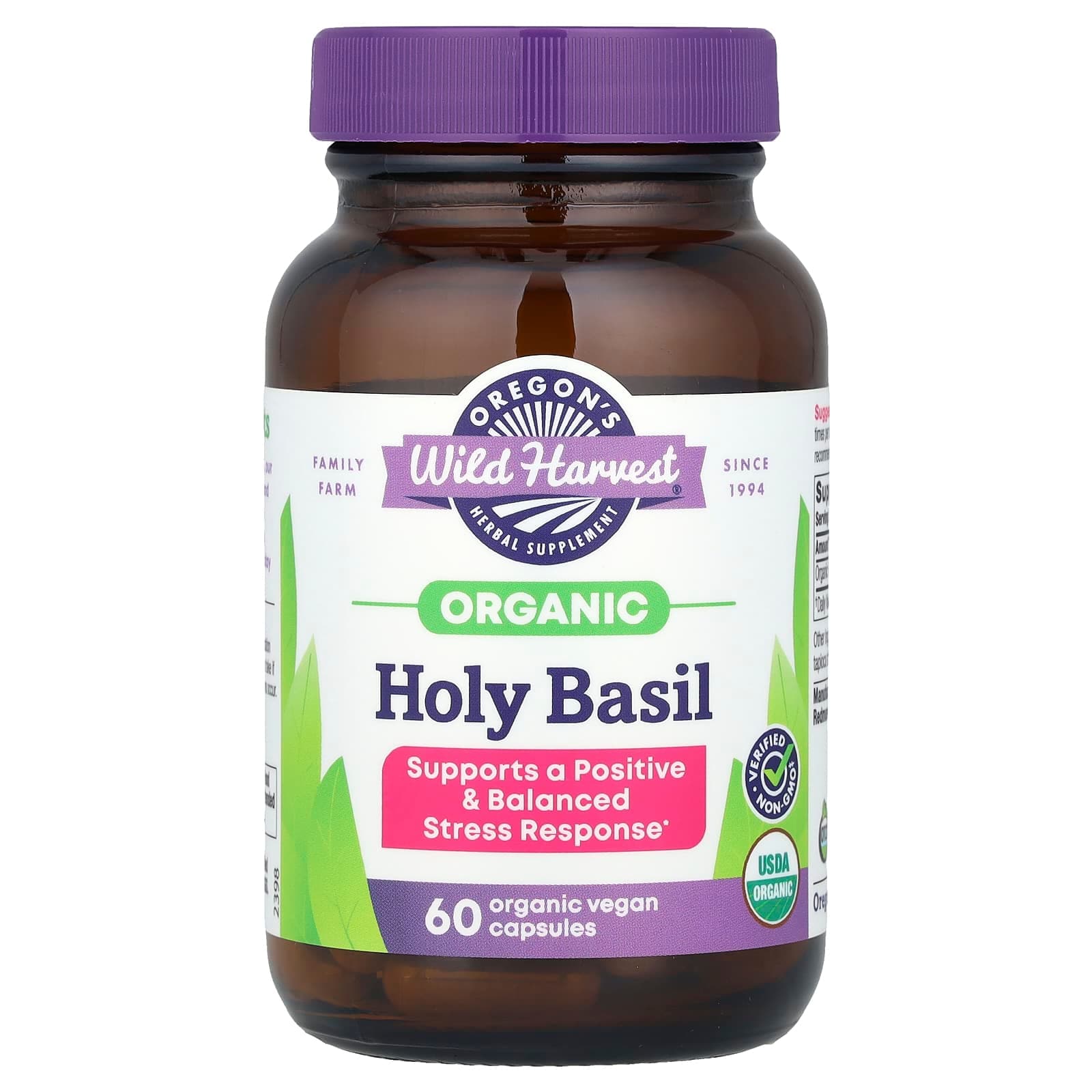 Oregon's Wild Harvest Organic Holy Basil – 60 gélules véganes de Oregon's Wild Harvest