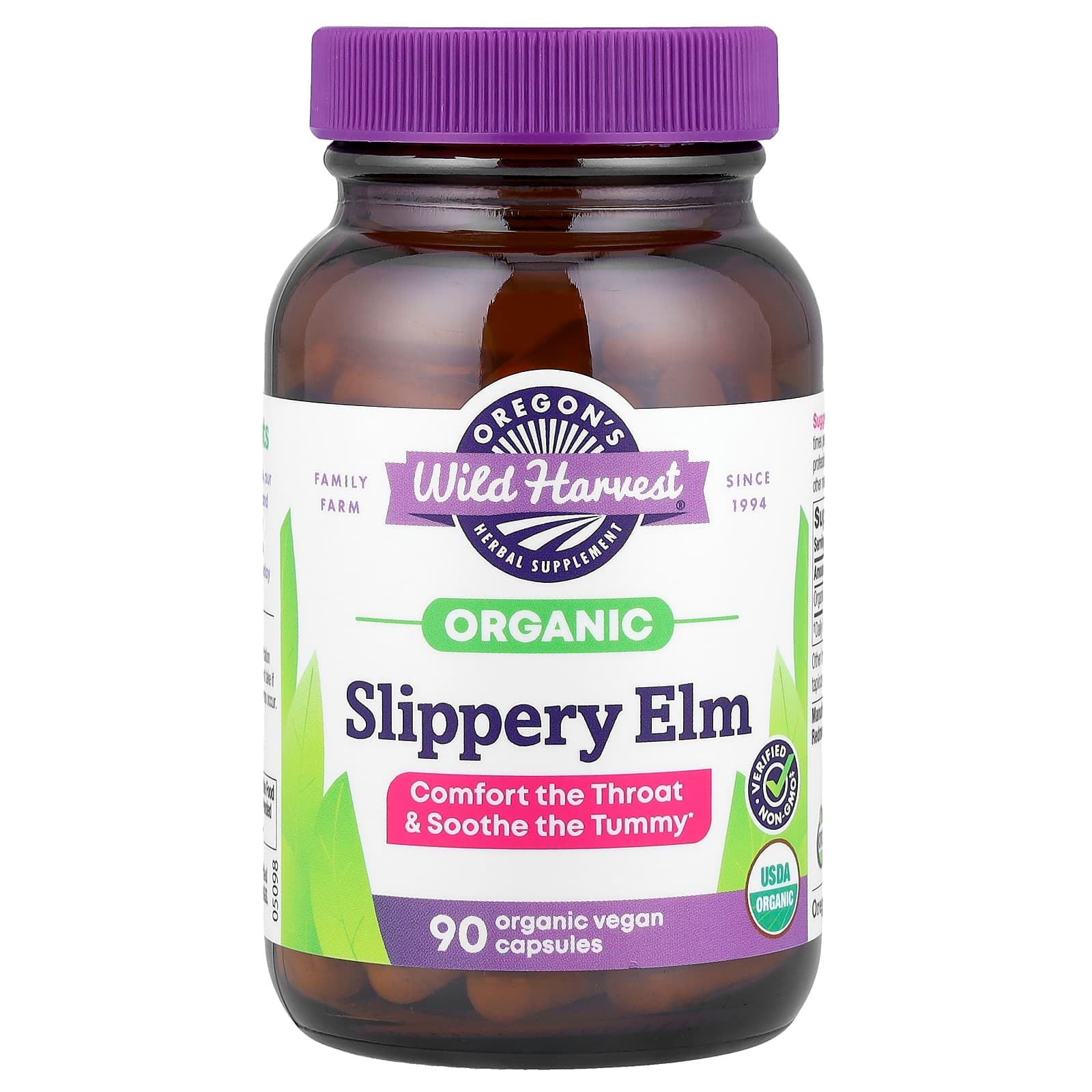 Oregon's Wild Harvest Organic Slippery Elm, 90 Organic Vegan Capsules (400 mg per Capsule) de Oregon's Wild Harvest