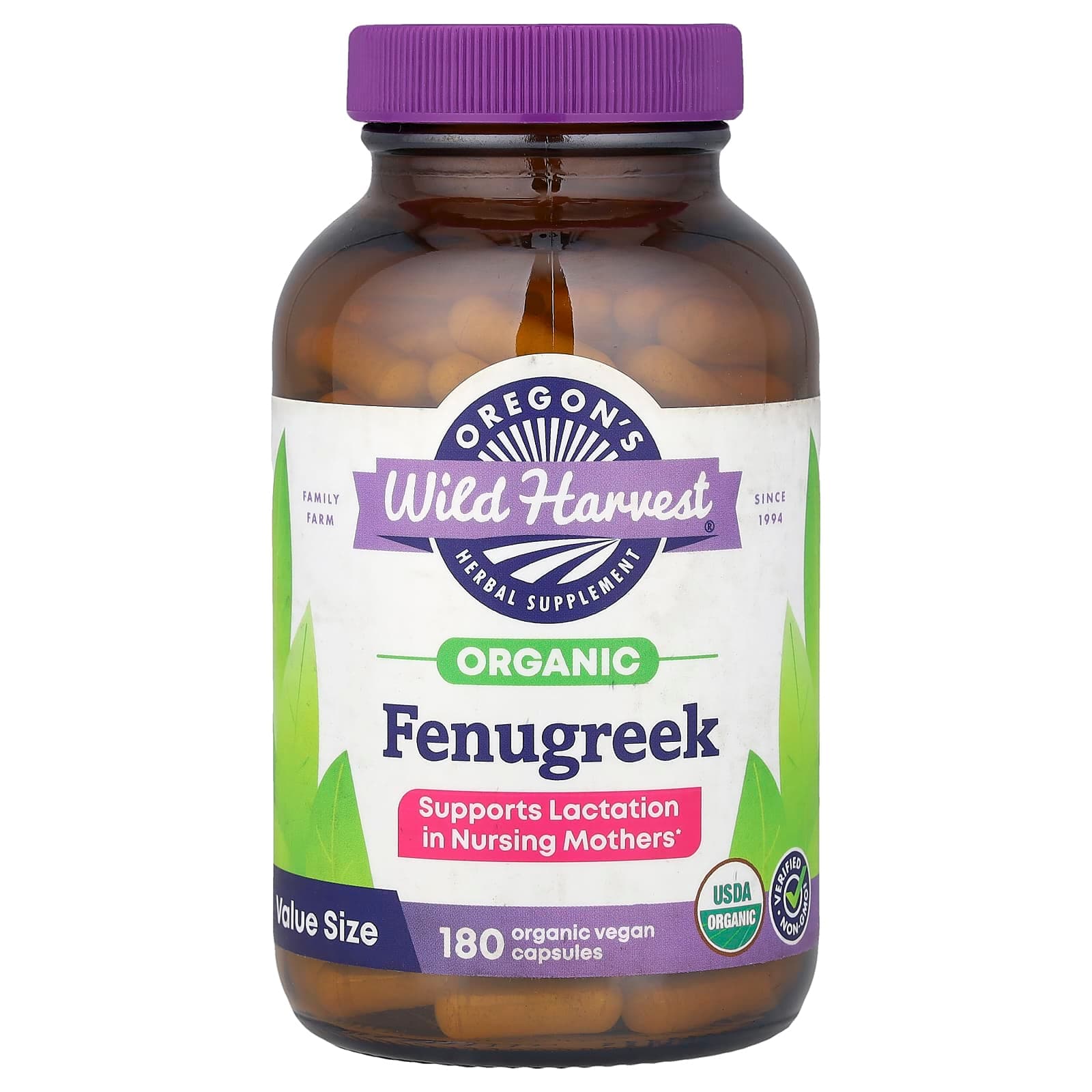 Oregon's Wild Harvest Organic, Fenugreek – 180 gélules véganes de Oregon's Wild Harvest