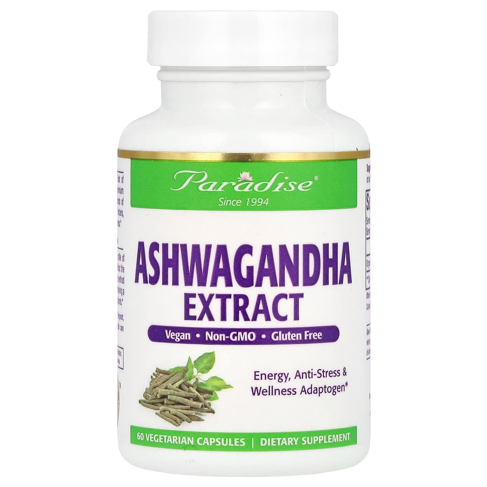 Paradise Herbs Ashwagandha Extract – 60 gélules végétales de Paradise Herbs