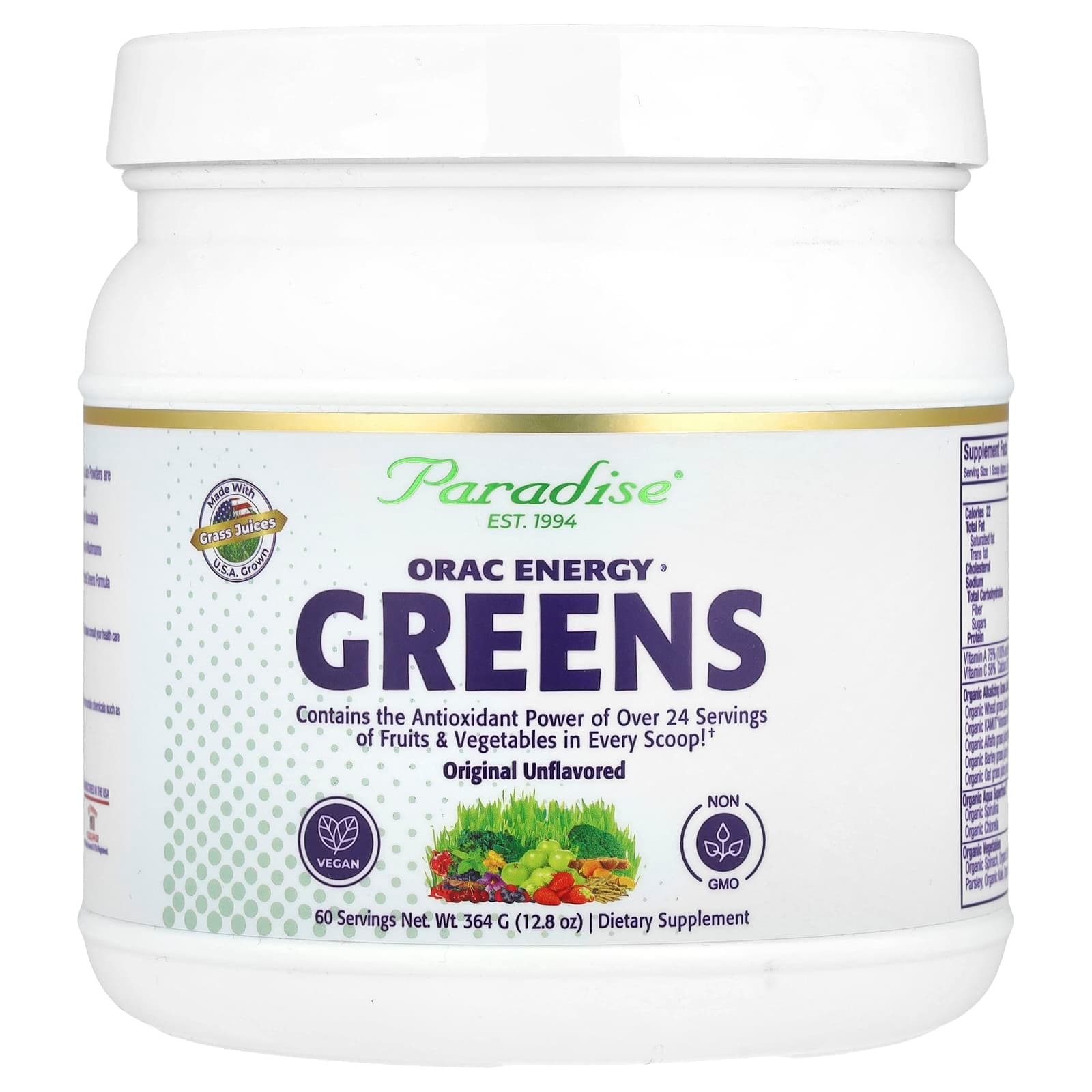 Paradise Herbs ORAC Energy Greens, Original Unflavored – Sans arôme – 364 g de Paradise Herbs
