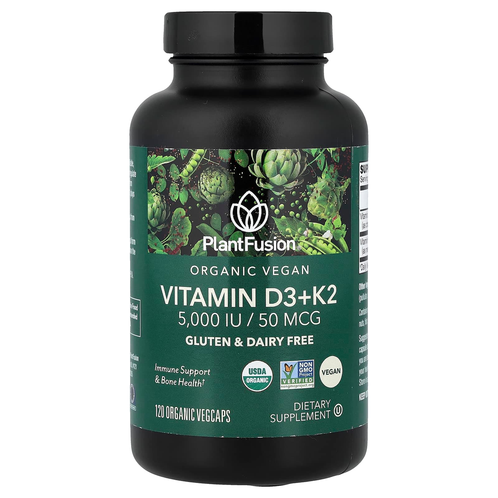 PlantFusion Organic Vegan, Vitamin D3 + K2, 120 Organic VegCaps de PlantFusion