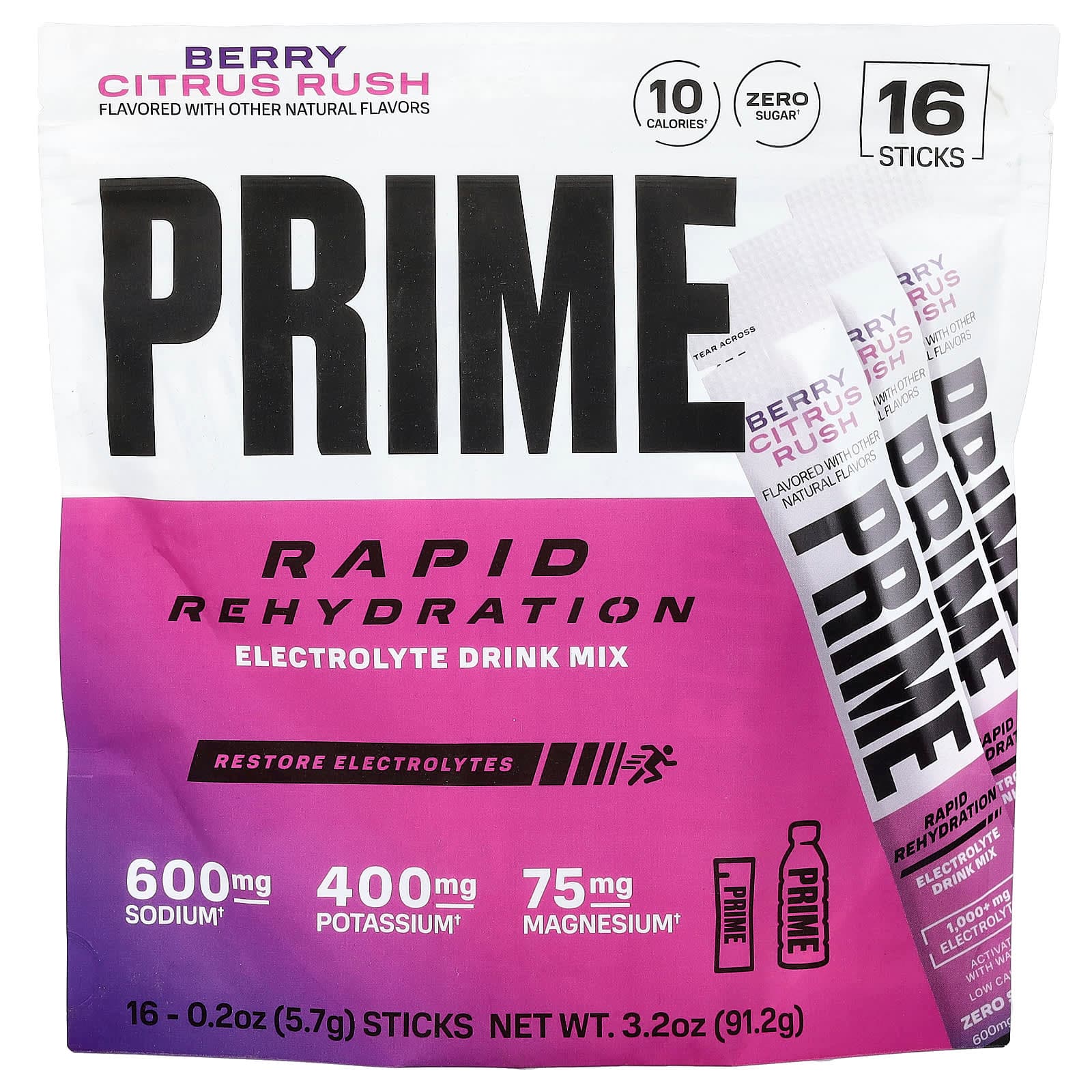 Prime Hydration Rapid Rehydration, Electrolyte Drink Mix – Berry Citrus Rush – 5,7 g de Prime Hydration