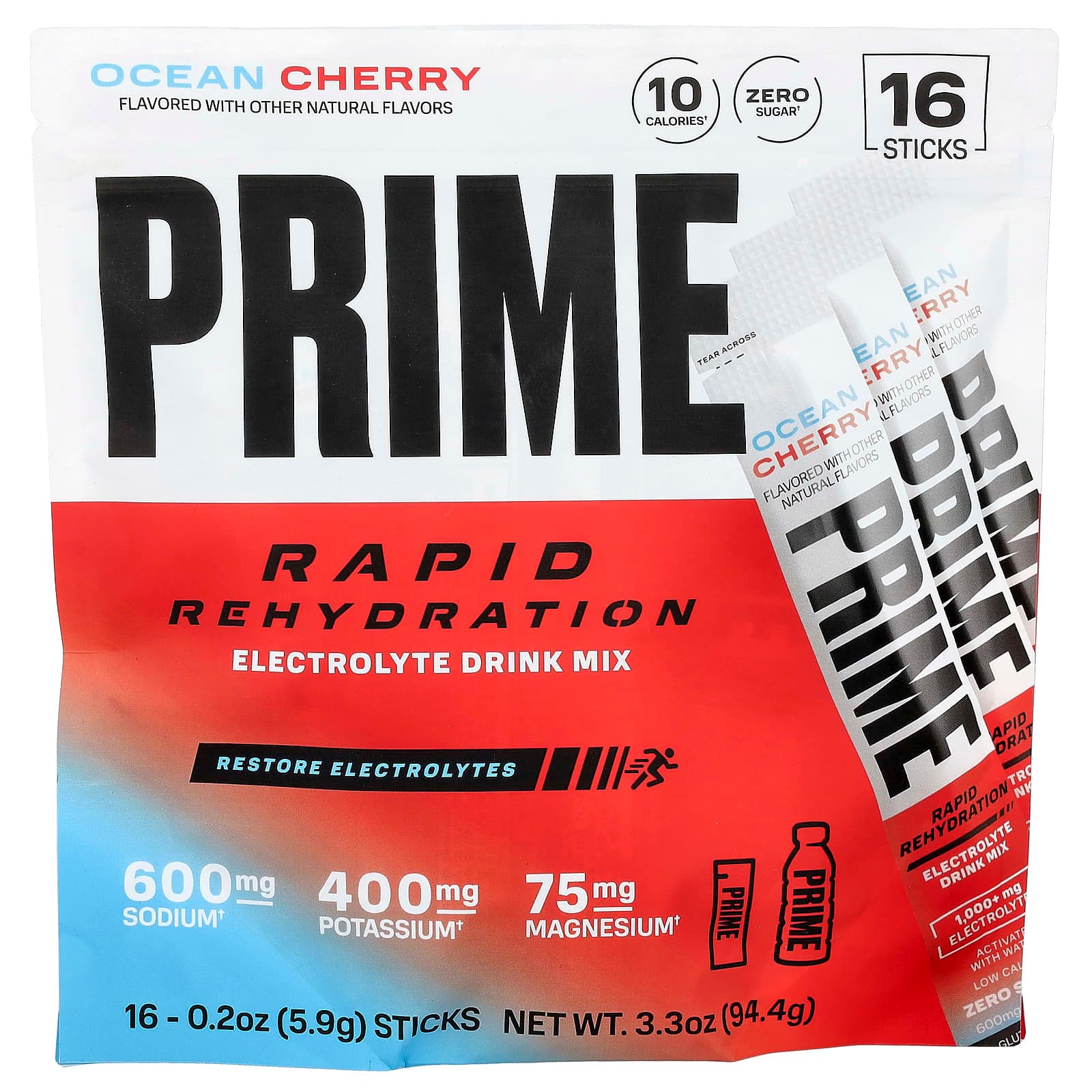 Prime Hydration Rapid Rehydration, Electrolyte Drink Mix – Ocean Cherry – 5,9 g de Prime Hydration
