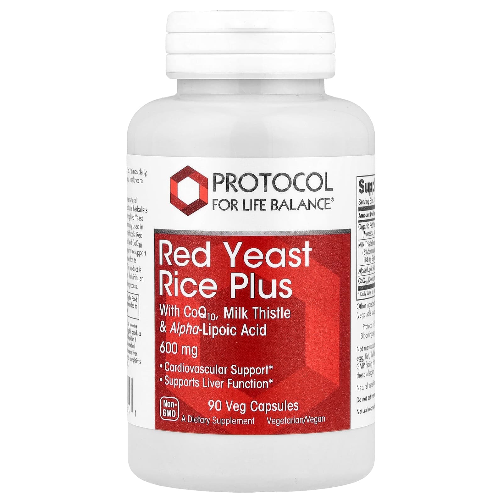 Protocol for Life Balance Red Yeast Rice Plus with CoQ10, Milk Thistle & Alpha-Lipoic Acid – 90 gélules végétales de Protocol for Life Balance