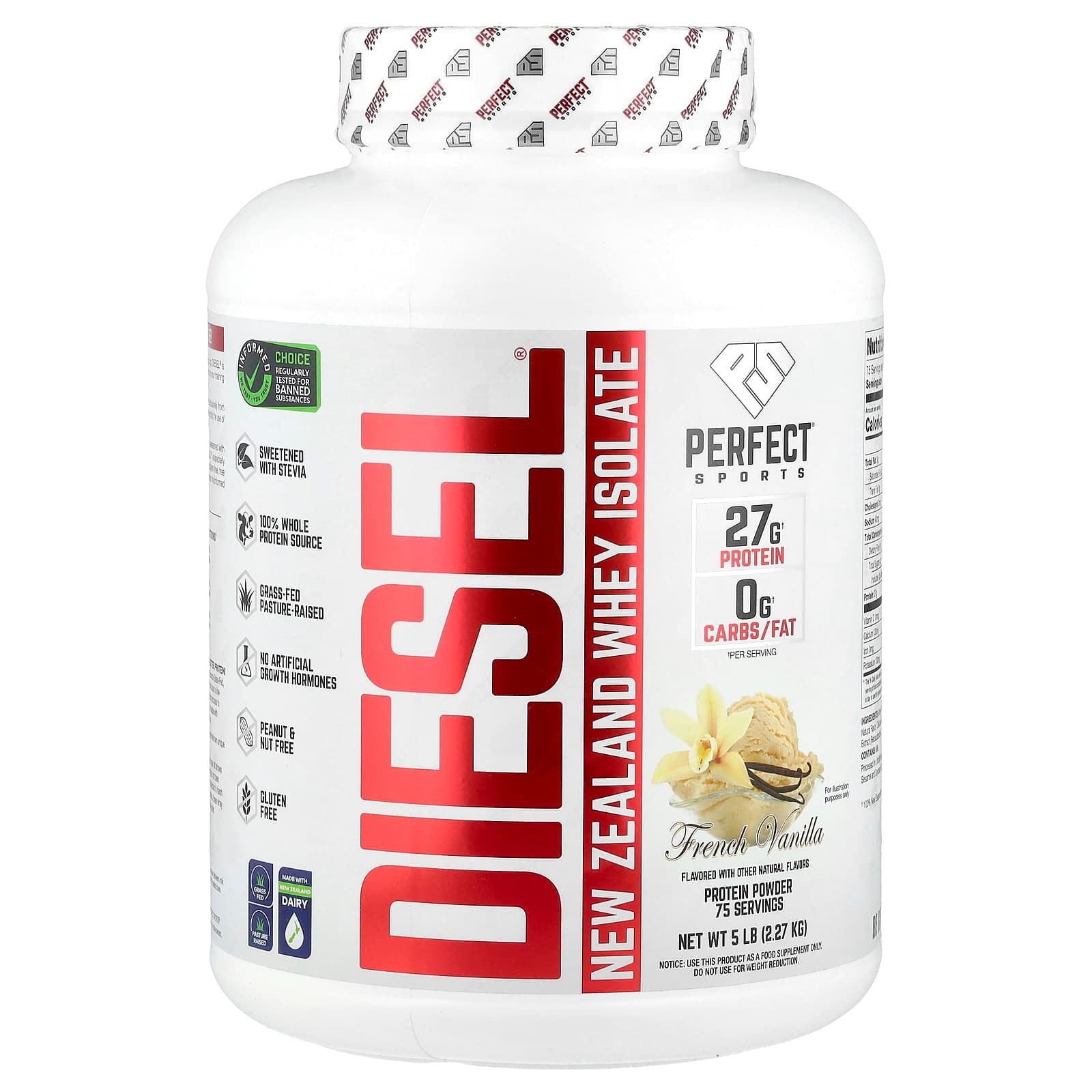 PERFECT Sports Diesel, New Zealand Whey Isolate – French Vanilla – 2,27 kg de PERFECT Sports