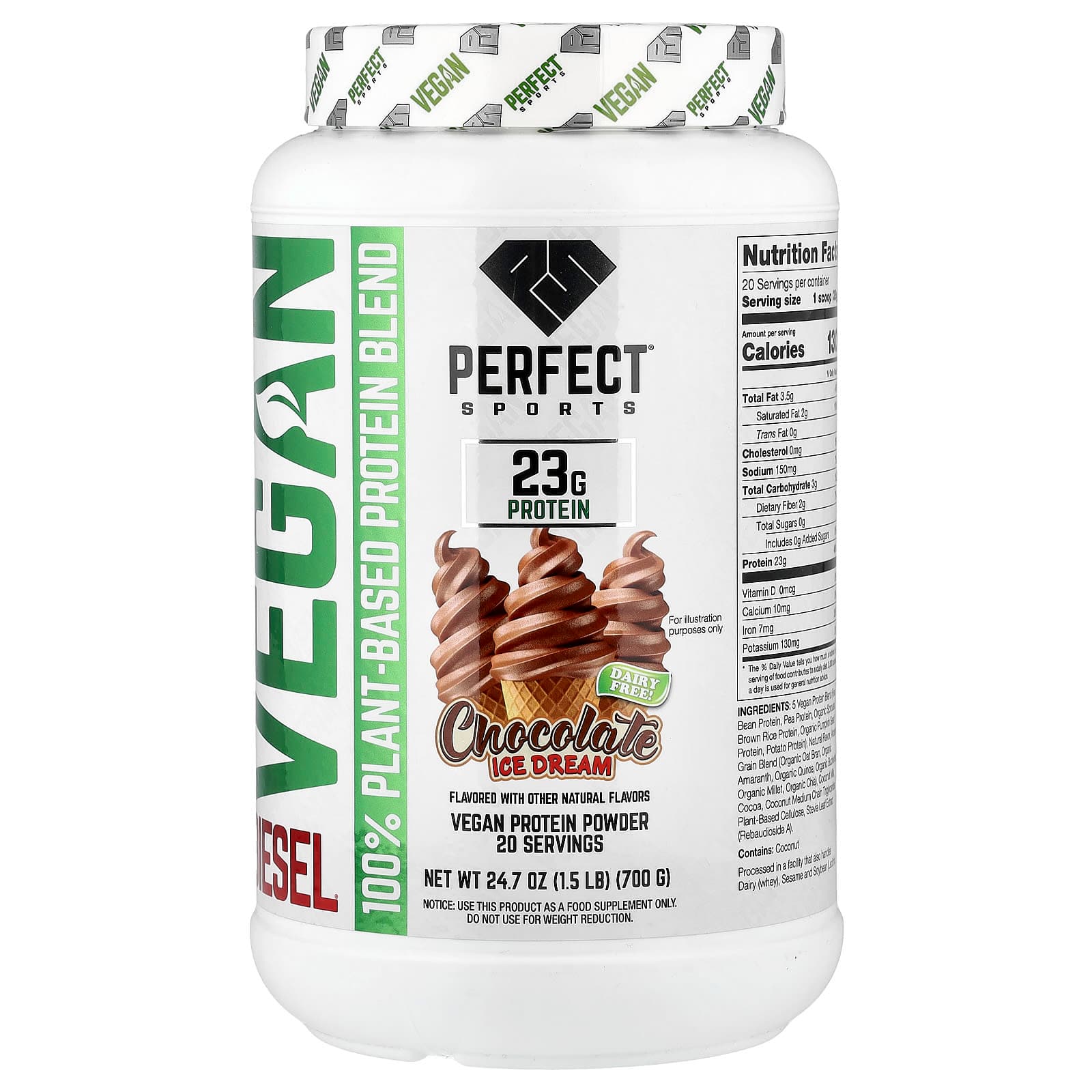 PERFECT Sports Vegan Diesel – Chocolate Ice Dream – 700 g de PERFECT Sports