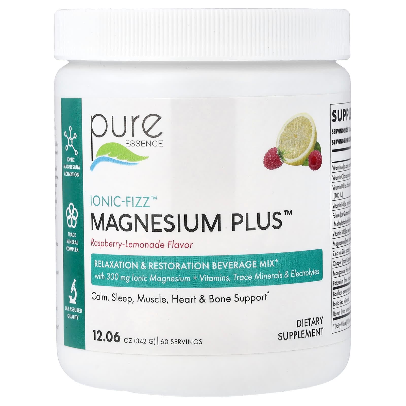Pure Essence lonic-Fizz, Magnesium Plus – Raspberry Lemonade – 342 g de Pure Essence
