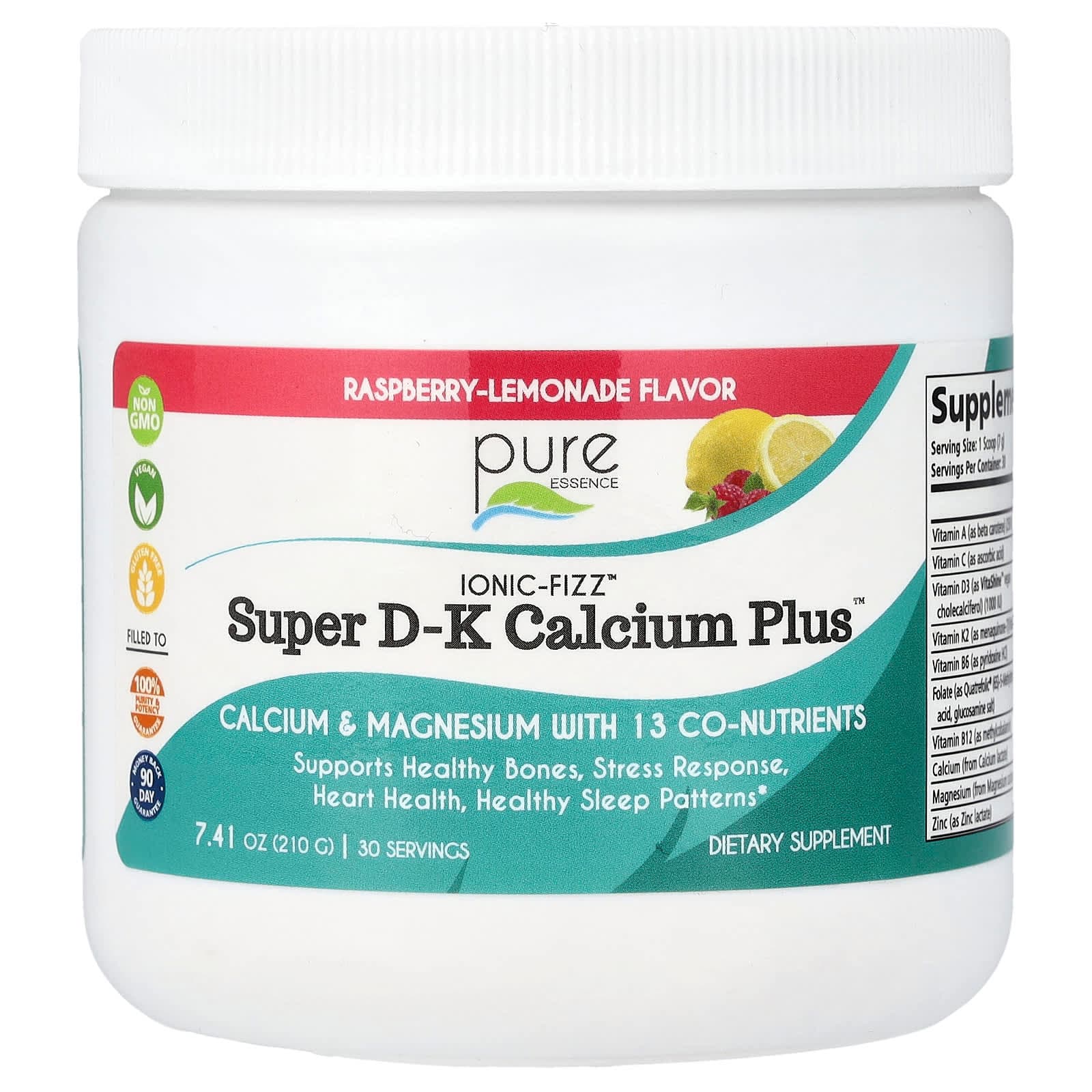 Pure Essence lonic-Fizz, Super D-K Calcium Plus – Raspberry-Lemonade – 210 g de Pure Essence