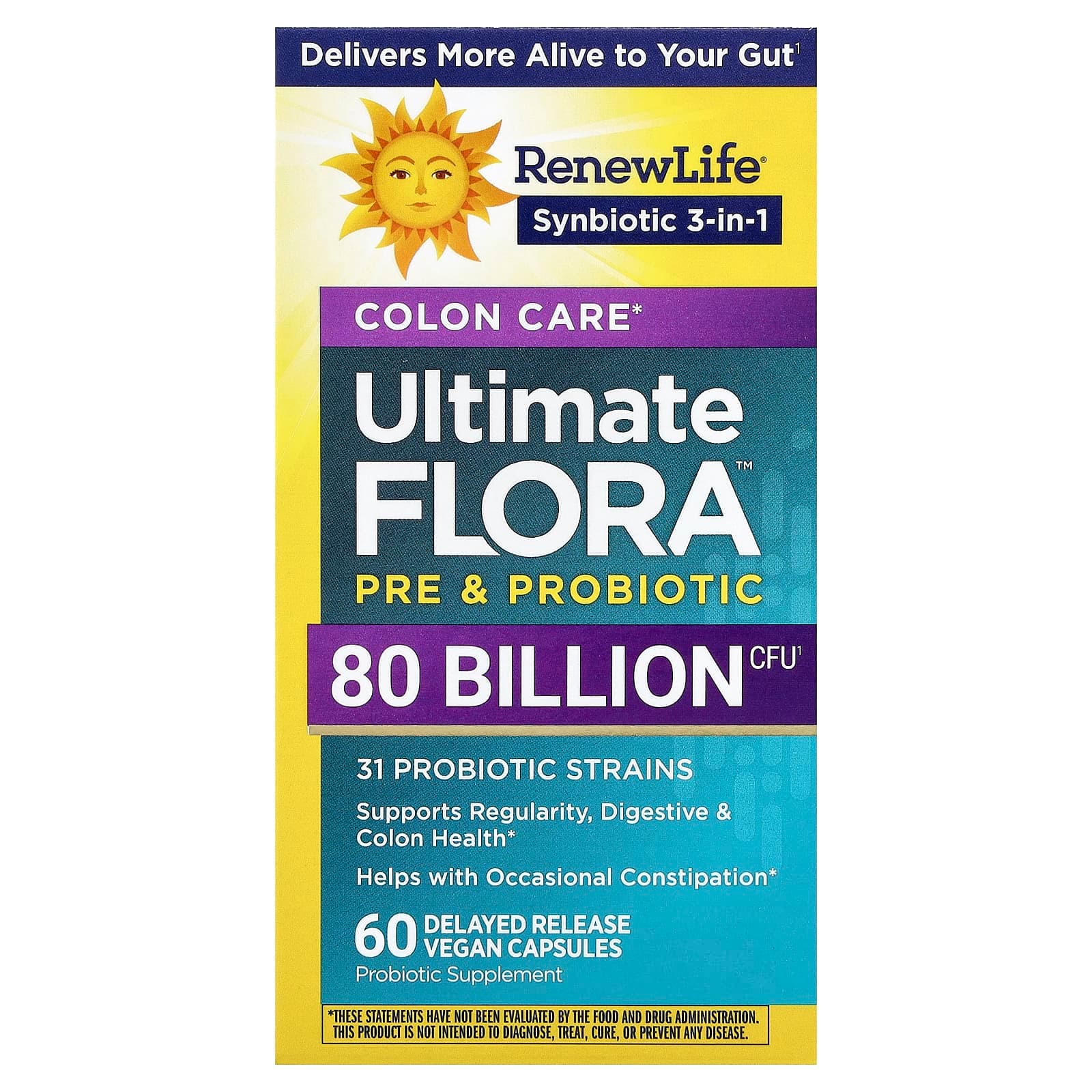 Renew Life Colon Care, Ultimate Flora Pre & Probiotic, 60 Delayed Release Vegan Capsules de Renew Life