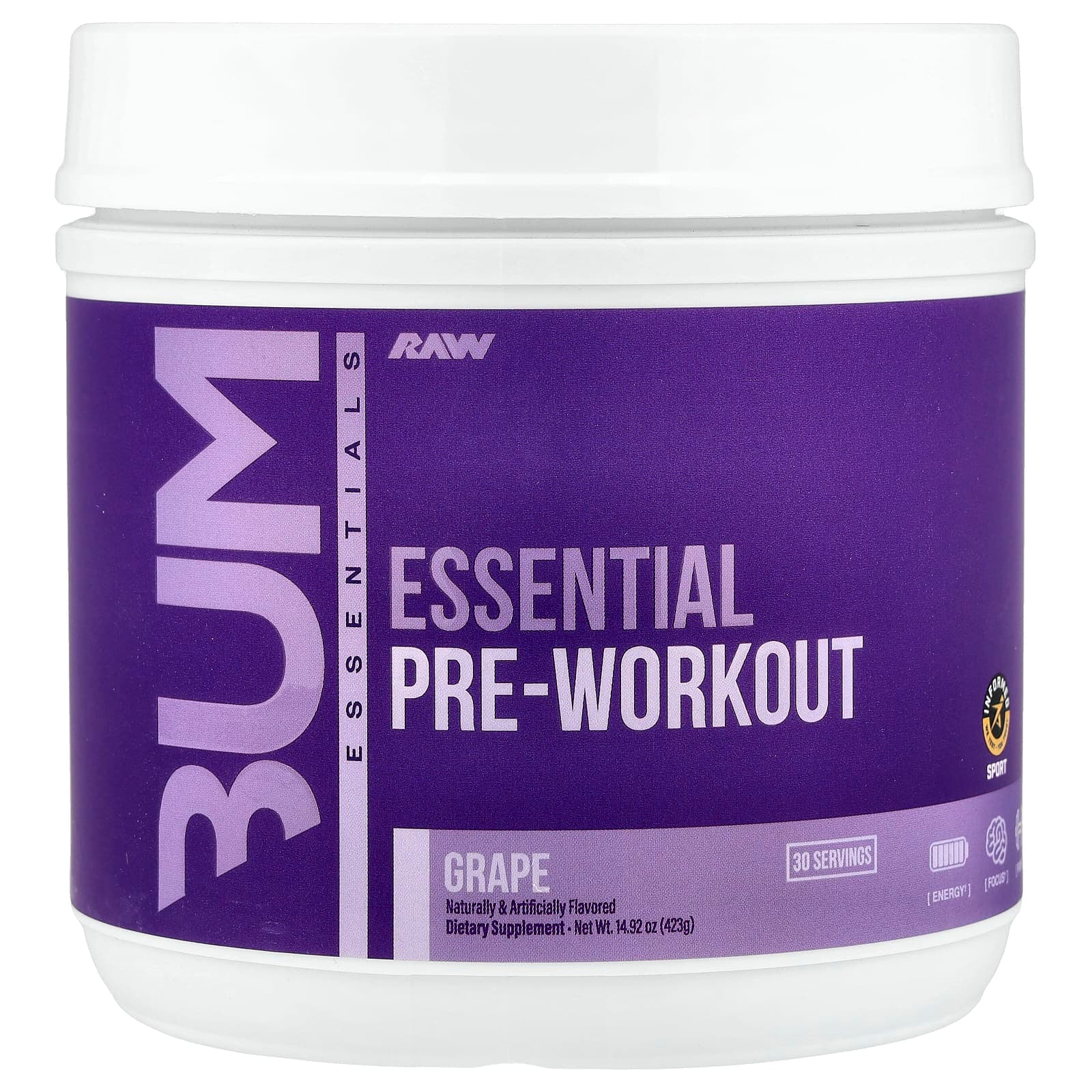 Raw Nutrition Bum Essentials, Essential Pre-Workout – Grape – 423 g de Raw Nutrition