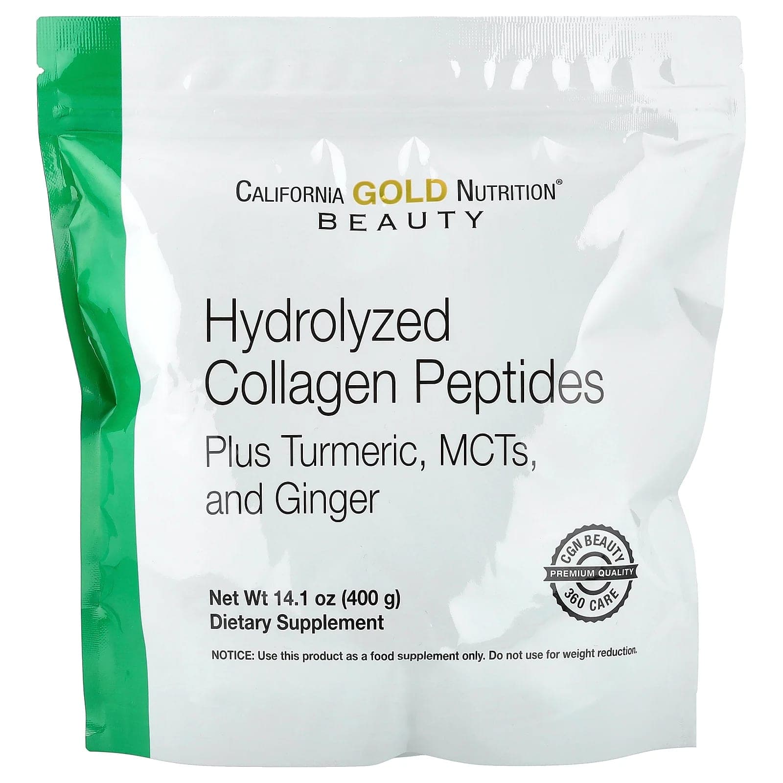 California Gold Nutrition Hydrolyzed Collagen Peptides with Turmeric, MCT, and Ginger – 400 g de California Gold Nutrition