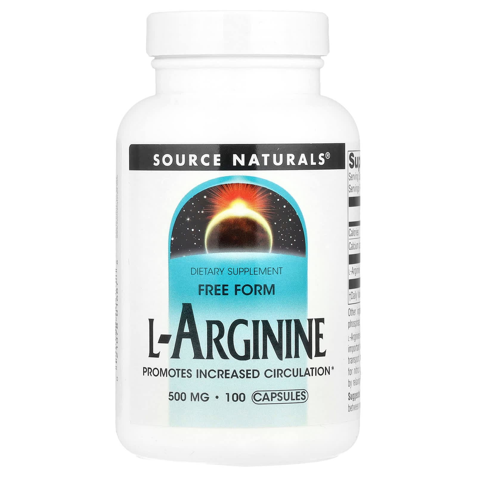 Source Naturals L-Arginine, Free Form – 100 gélules de Source Naturals
