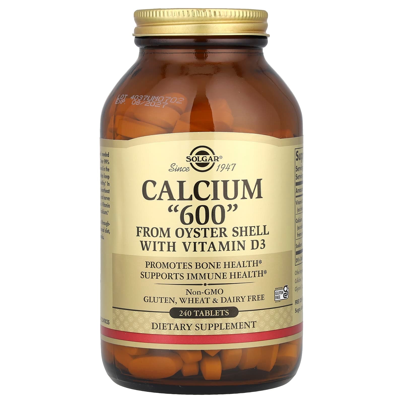 Solgar Calcium "600" from Oyster Shell with Vitamin D3 – 240 comprimés de Solgar