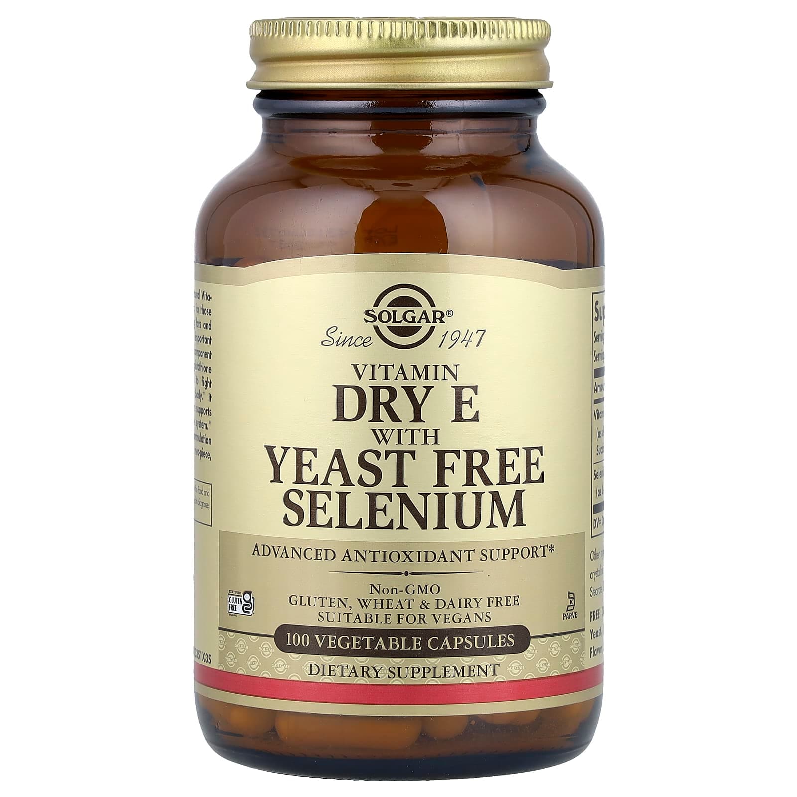 Solgar Vitamin Dry E with Yeast Free Selenium, 100 Vegetable Capsules de Solgar