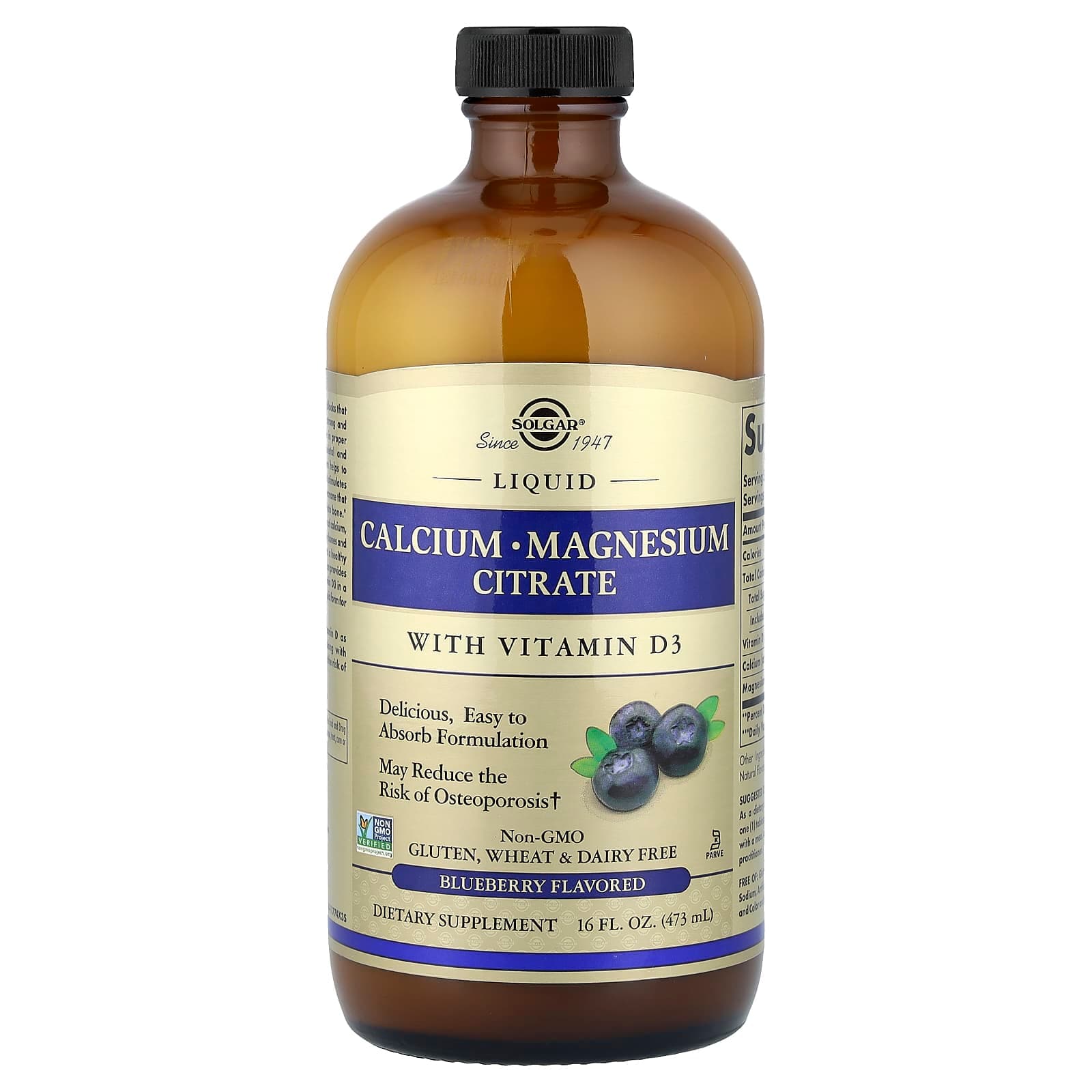 Solgar Liquid Calcium Magnesium Citrate with Vitamin D3 – Blueberry – 473 ml de Solgar