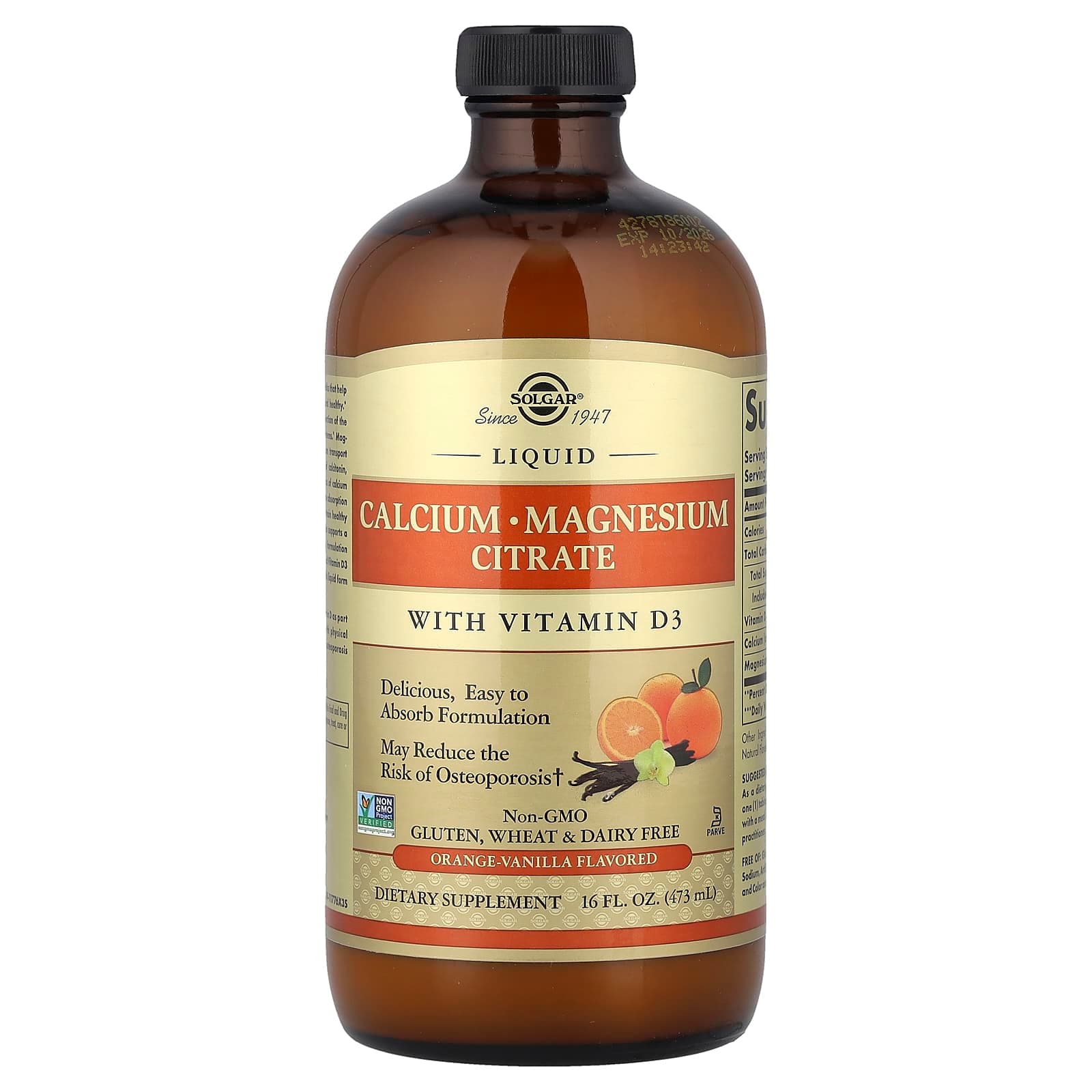 Solgar Liquid Calcium Magnesium Citrate with Vitamin D3 – Orange-Vanilla – 473 ml de Solgar