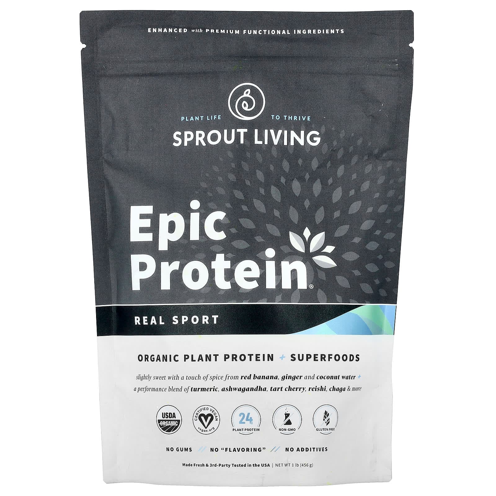 Sprout Living Epic Protein, Real Sport, Organic Plant Protein + Superfoods – 456 g de Sprout Living
