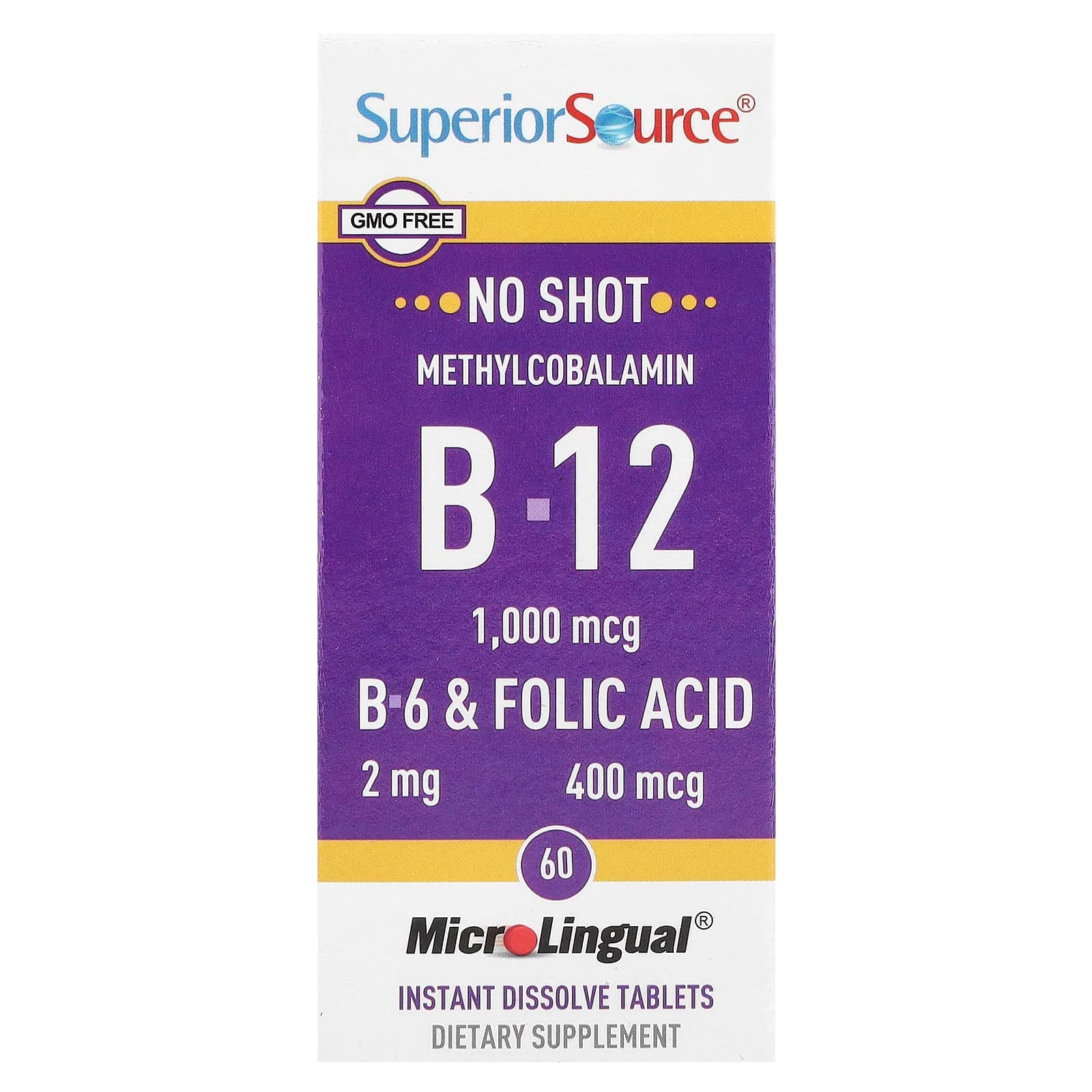 Superior Source Methylcobalamin B-12, B-6 & Folic Acid, 60 MicroLingual Instant Dissolve Tablets de Superior Source