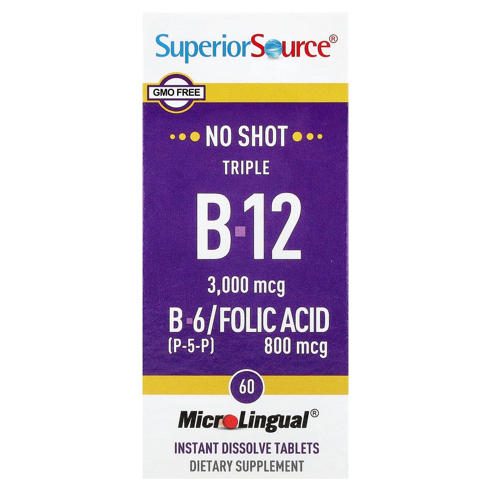 Superior Source Triple B-12, B-6, Folic Acid, 60 MicroLingual Instant Dissolve Tablets de Superior Source