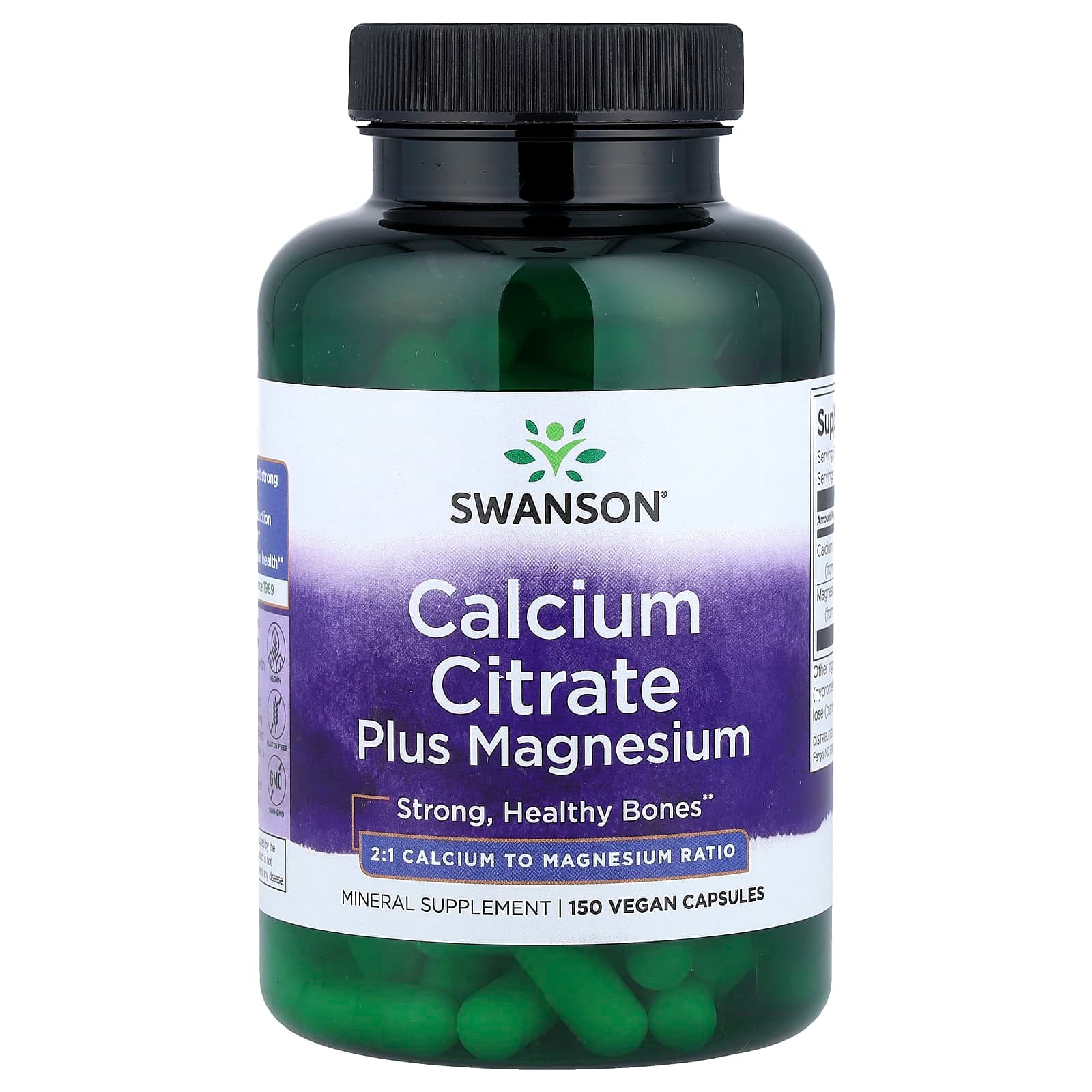 Swanson Vitamins Calcium Citrate Plus Magnesium – 150 gélules véganes de Swanson Vitamins