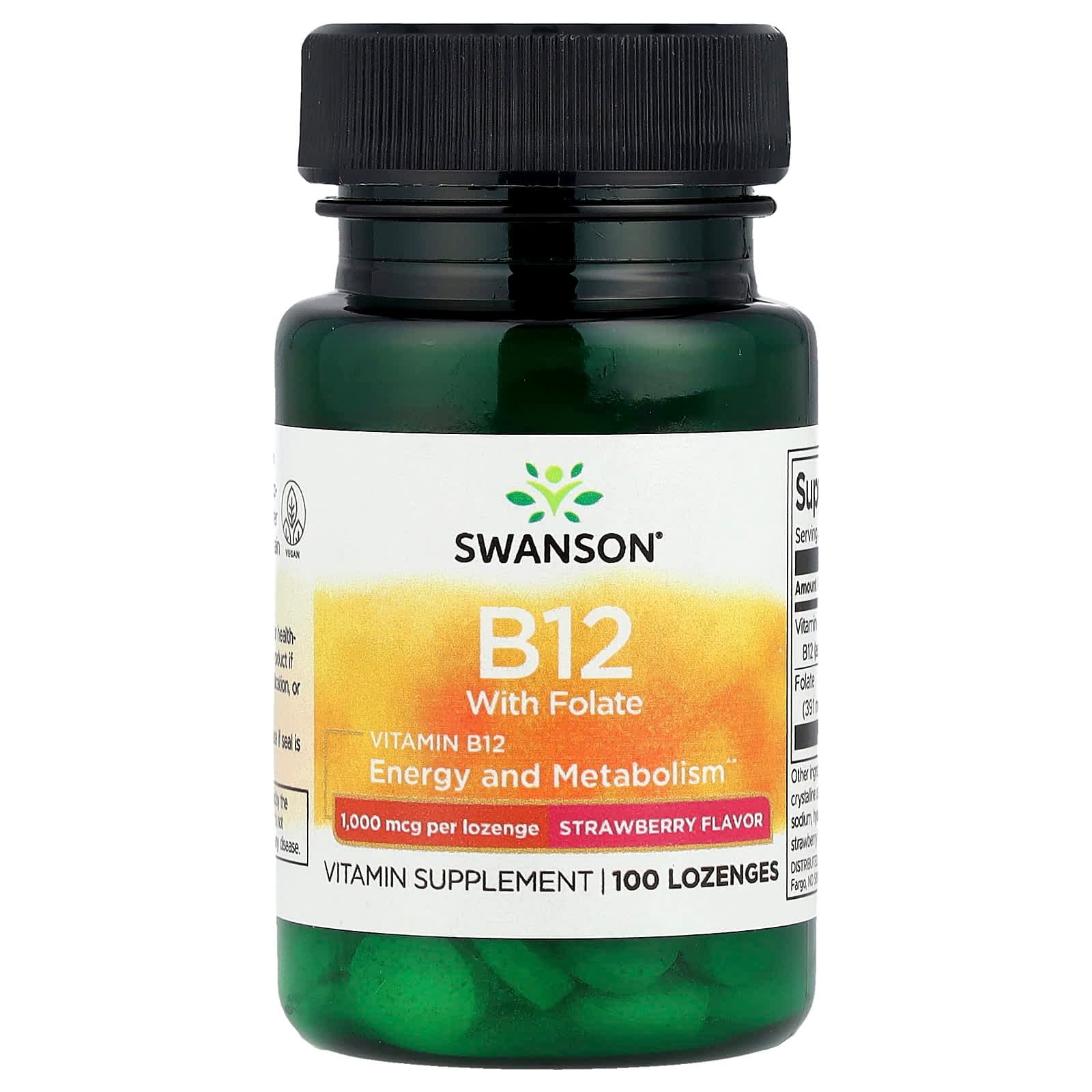 Swanson Vitamins Vitamin B12 with Folate – Strawberry – 100 pastilles de Swanson Vitamins