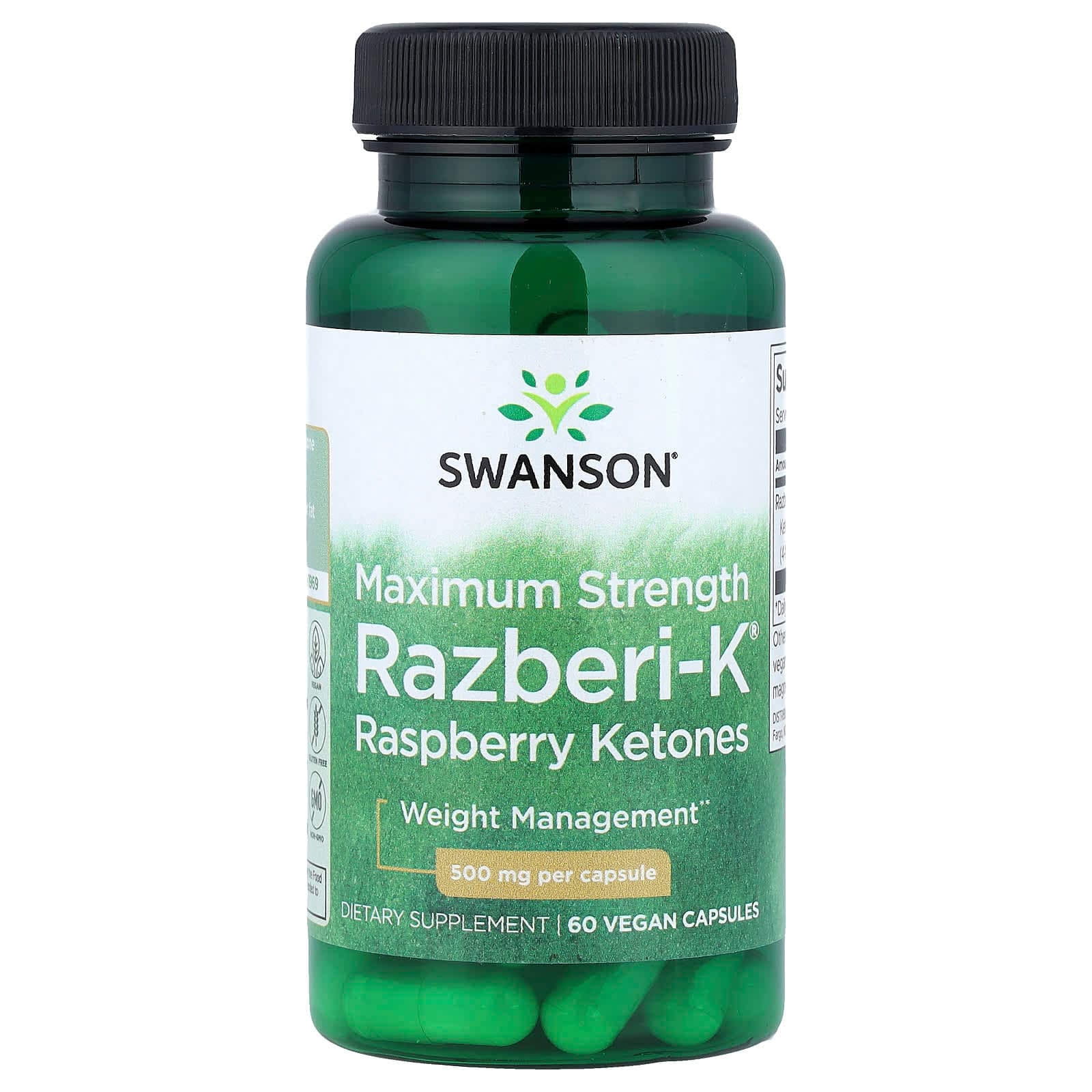 Swanson Vitamins Razberi-K, Maximum Strength – Raspberry Ketones – 60 gélules véganes de Swanson Vitamins