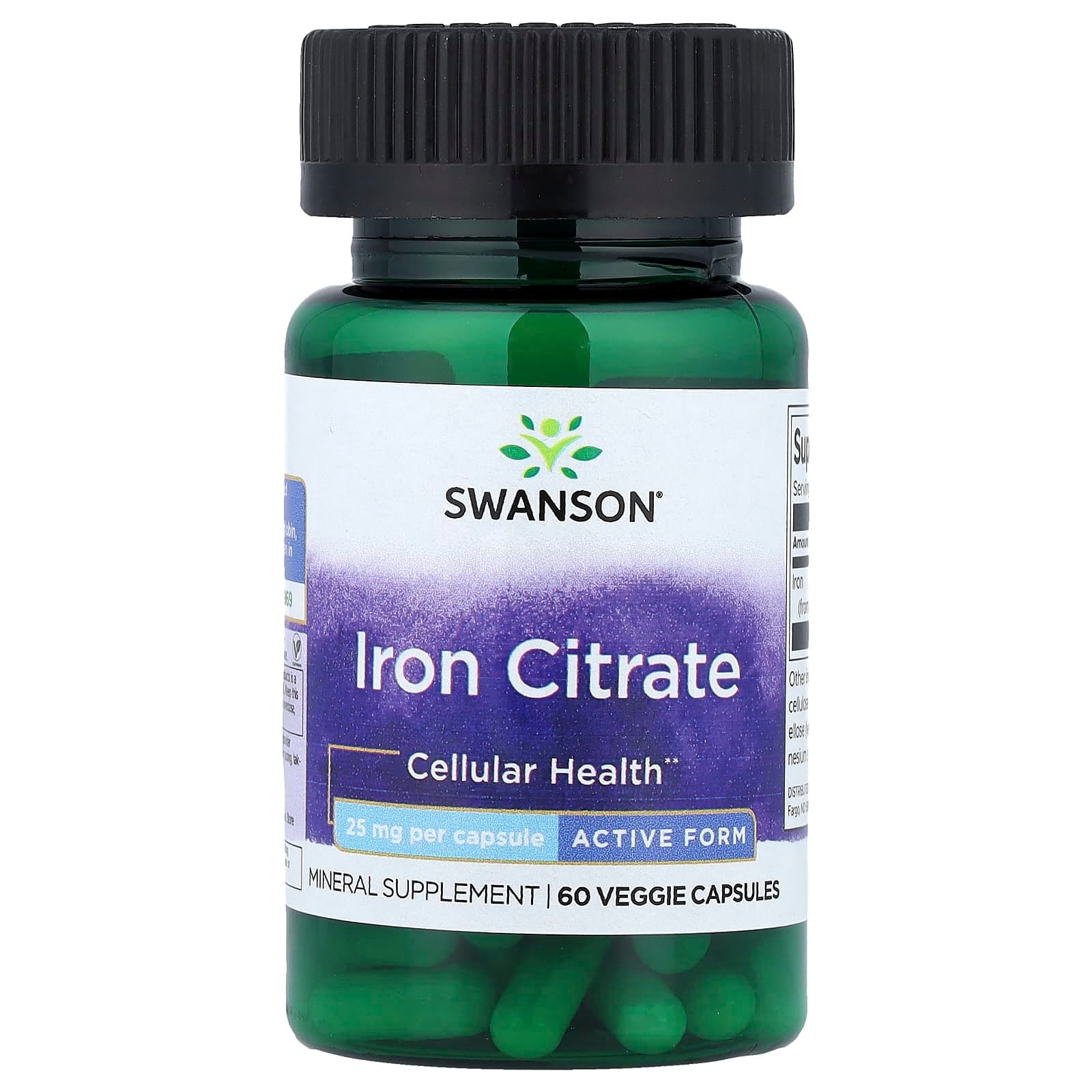 Swanson Vitamins Iron Citrate, Active Form – 60 gélules végétales de Swanson Vitamins